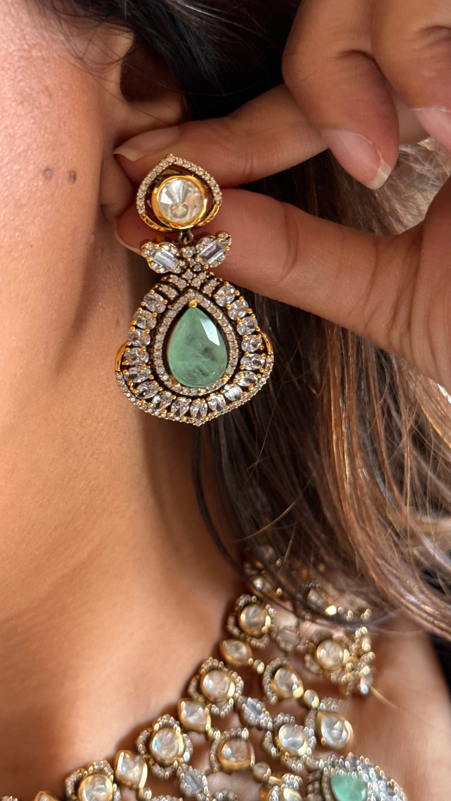 mint moissanite peeli polki necklace