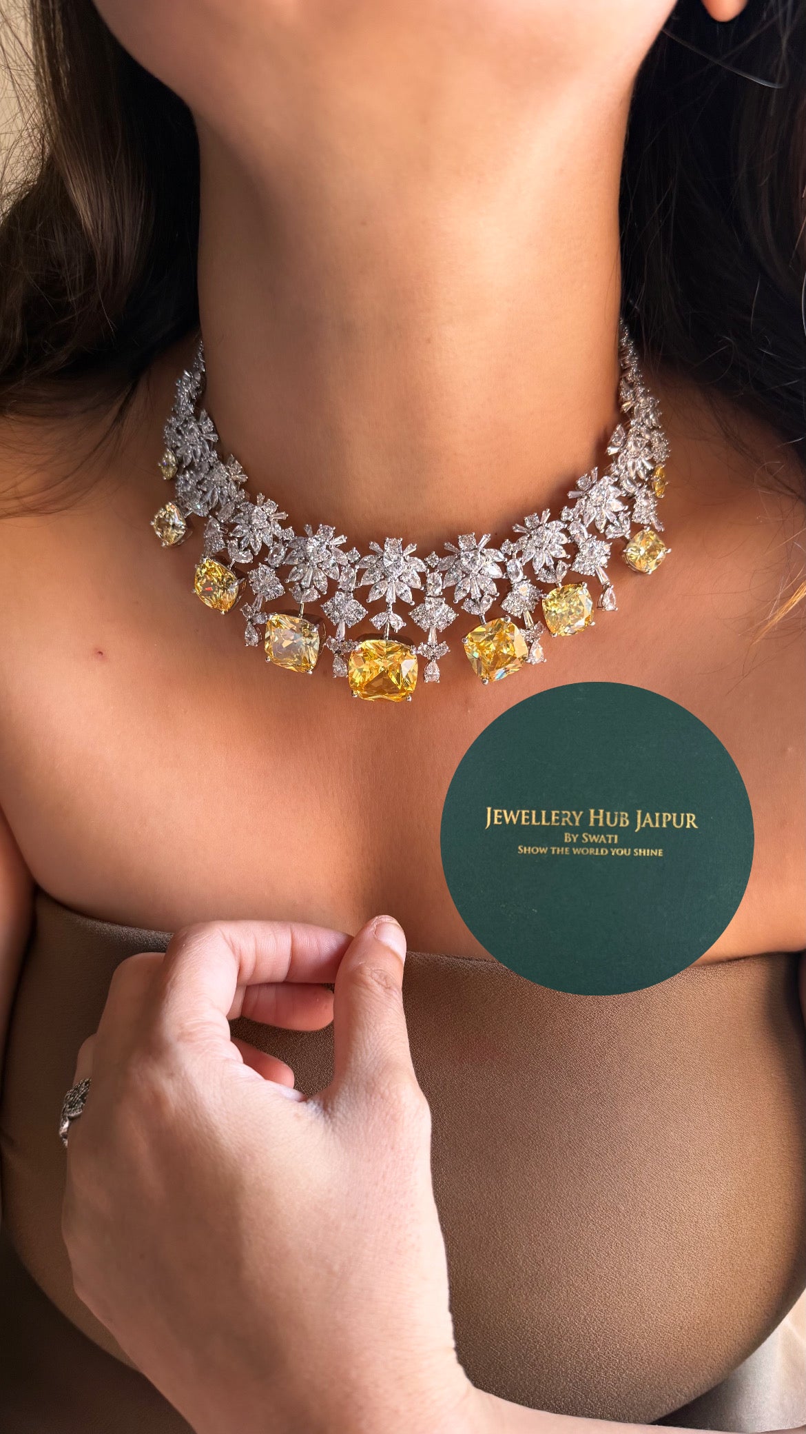 Citrine cz diamond floral design cocktail choker set