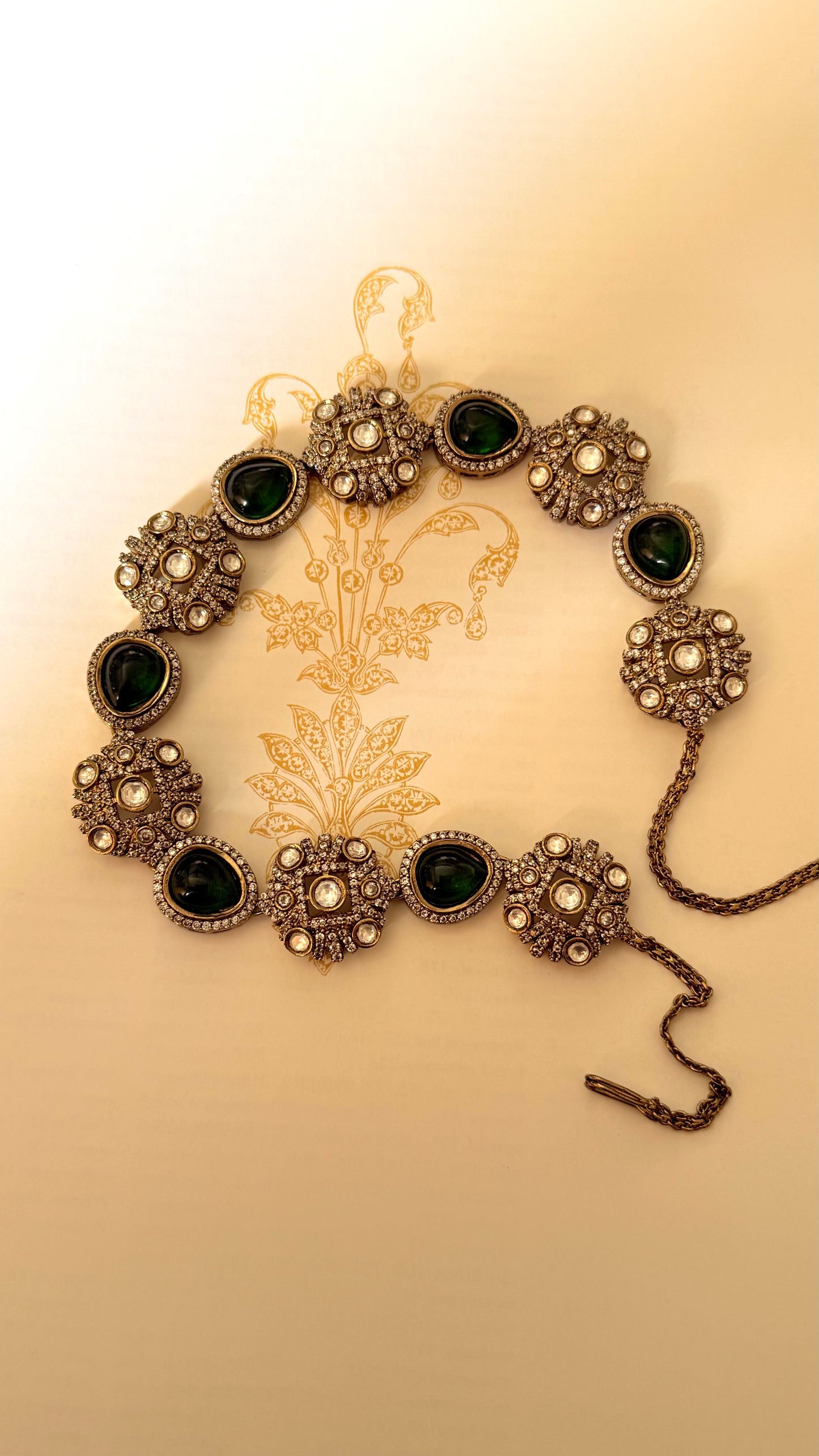 Emerald doublet moissanite victorian sheesh patti