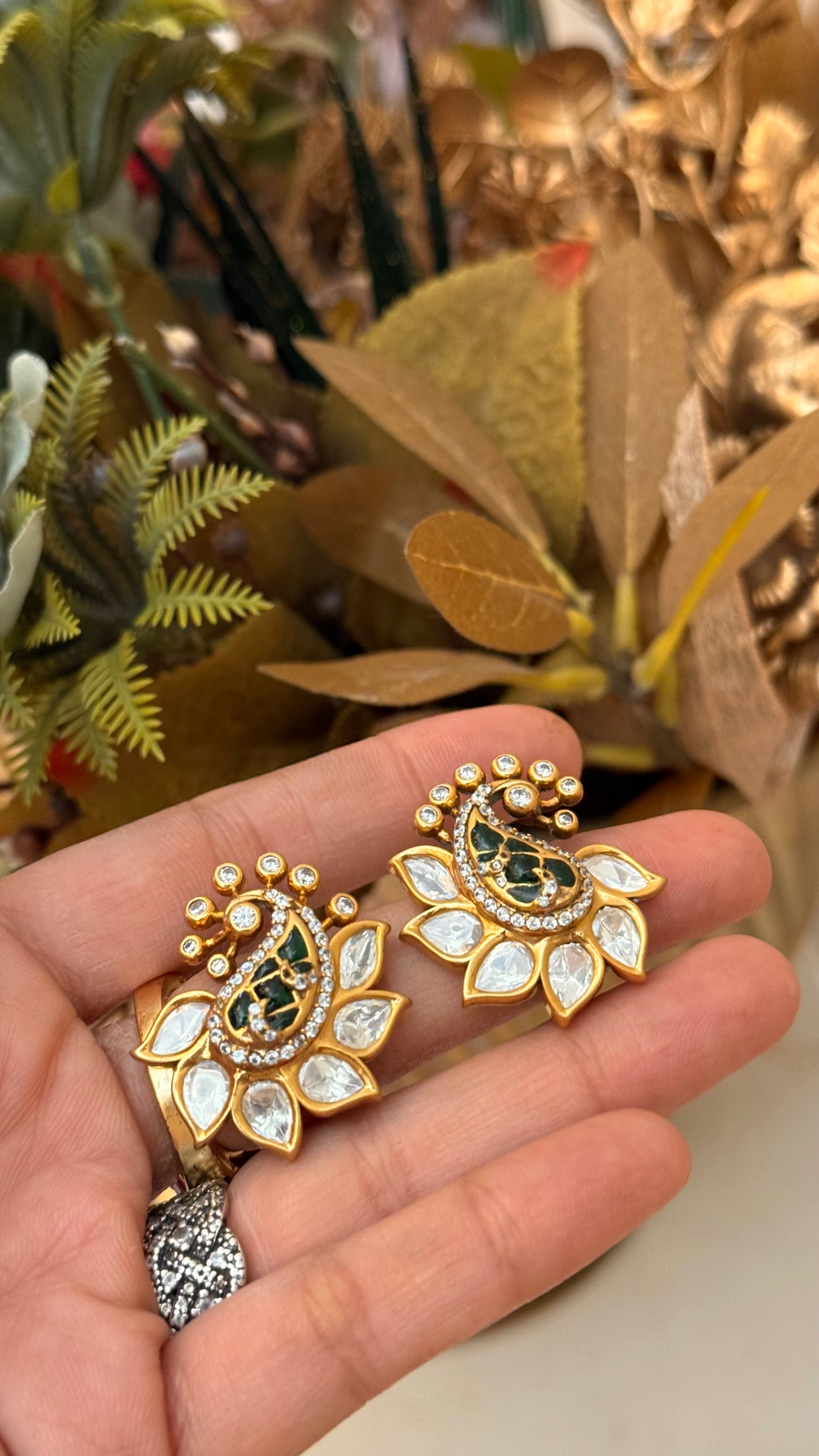 Madhubani Moissanite emerald studs
