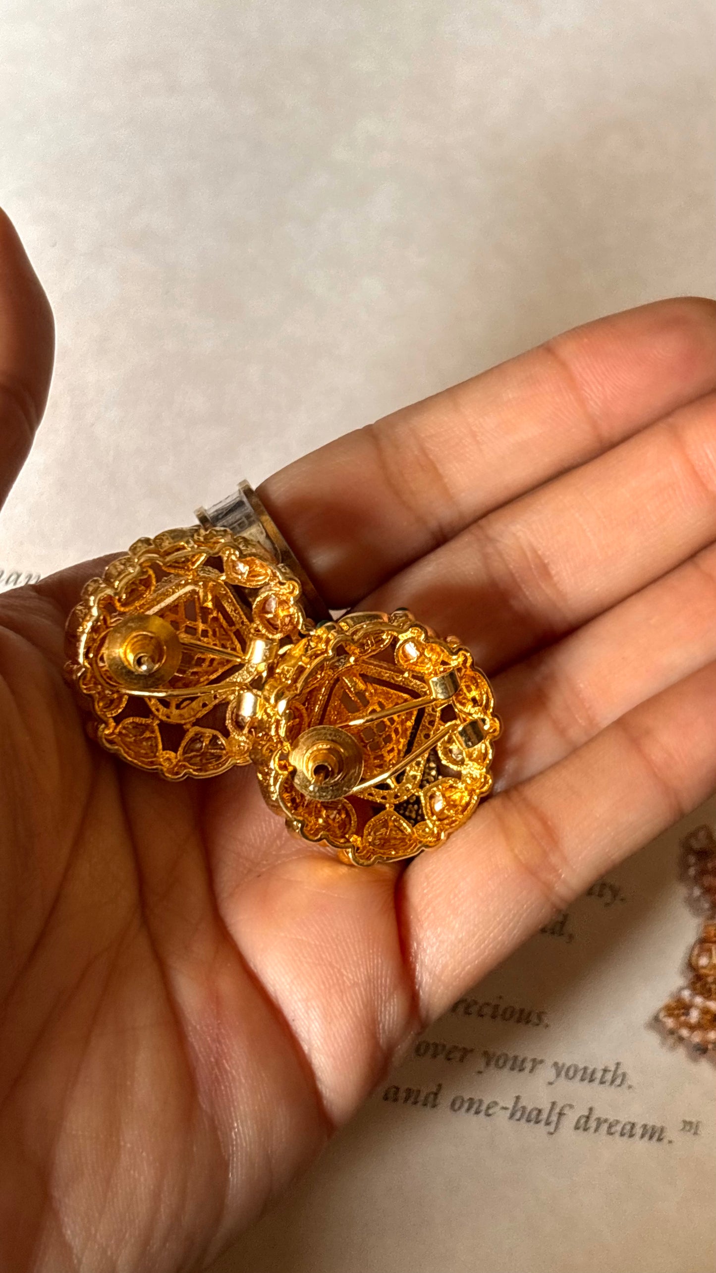 Rose quartz moissanite with emerald Studs