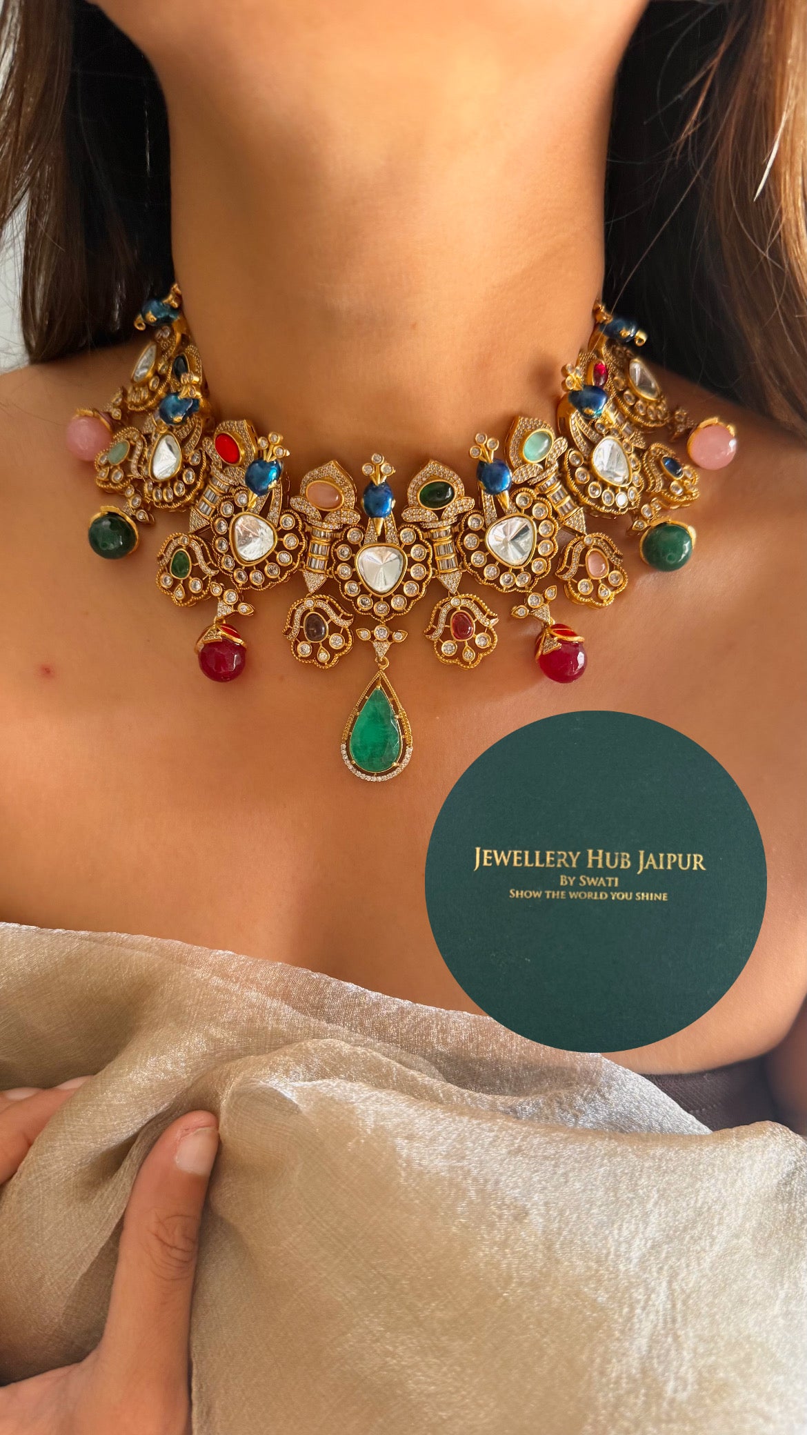 Navratna doublet & moissanite designer choker set