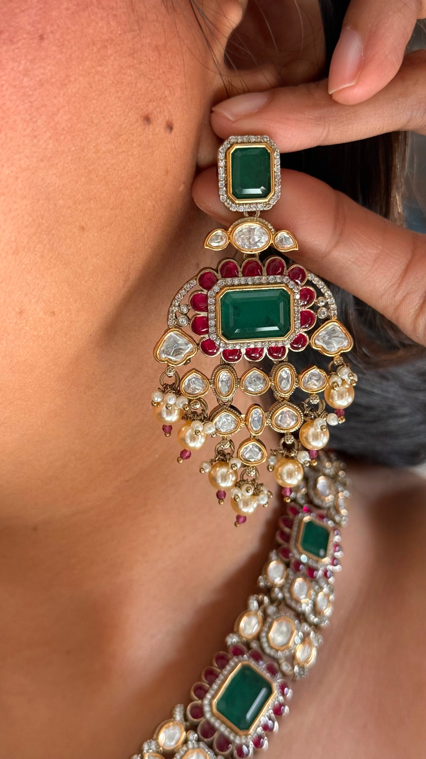 Emerald &Rani pink necklace