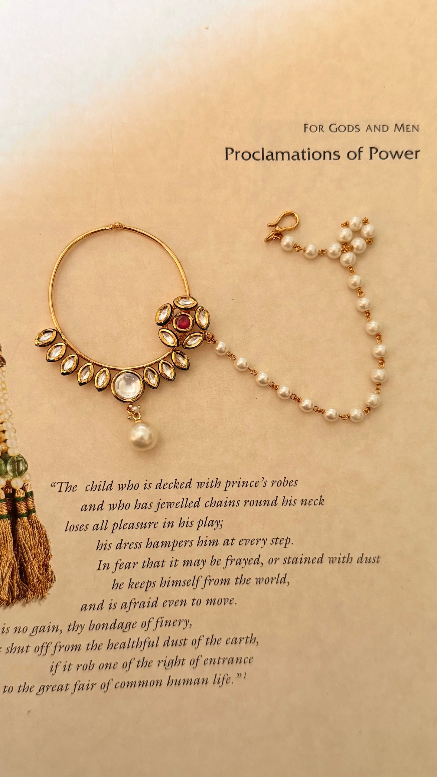 Rani pink floral moissanite pearl drop nath