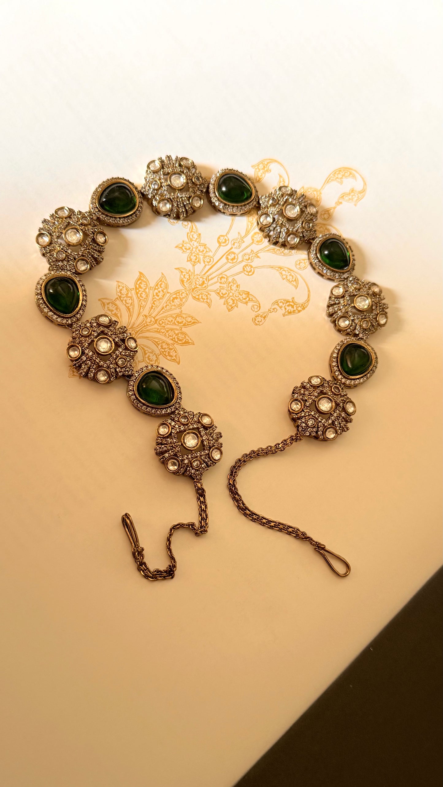 Emerald doublet moissanite victorian sheesh patti