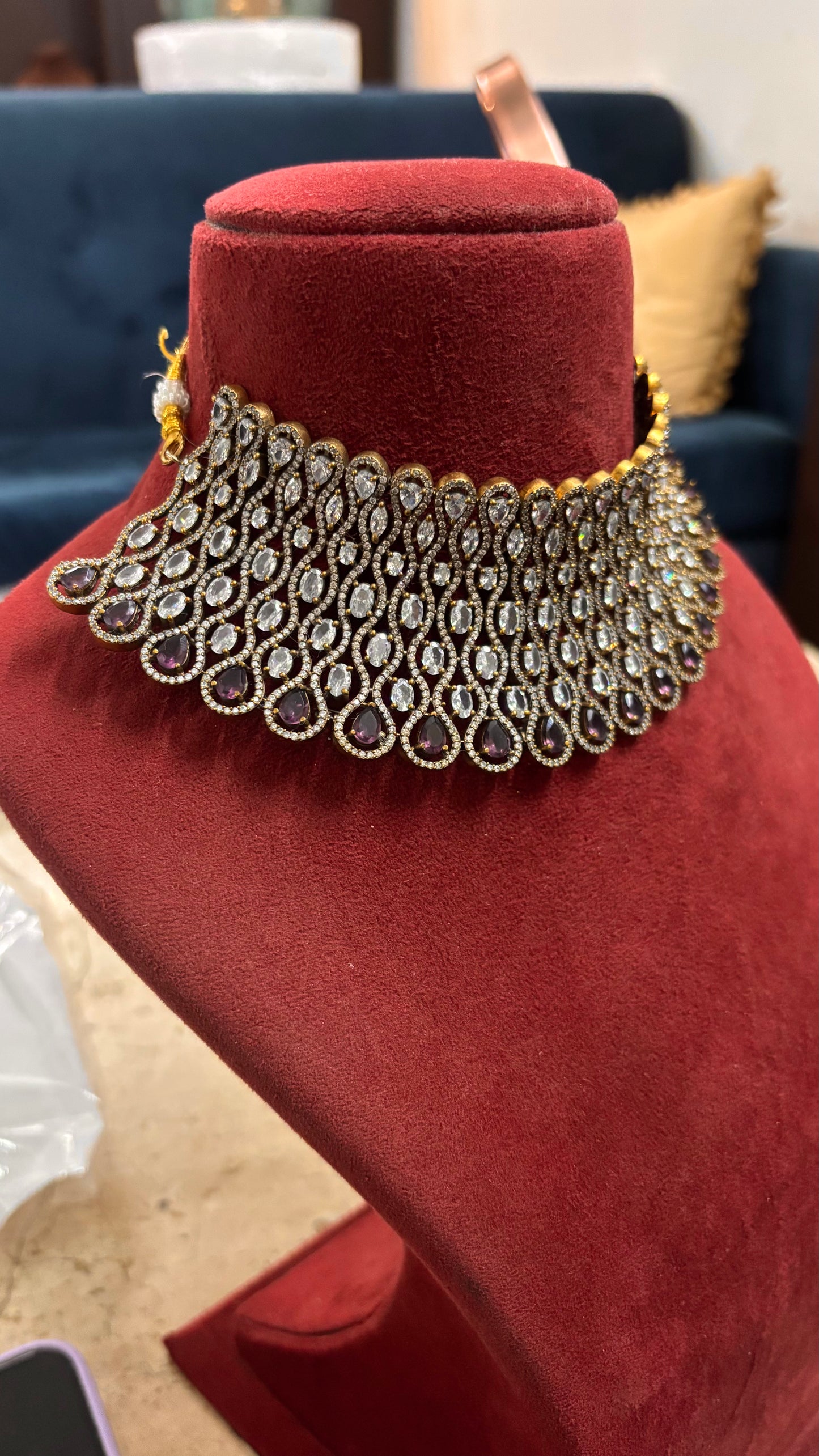 Risha Wine doublet and moissanite designer choker set
