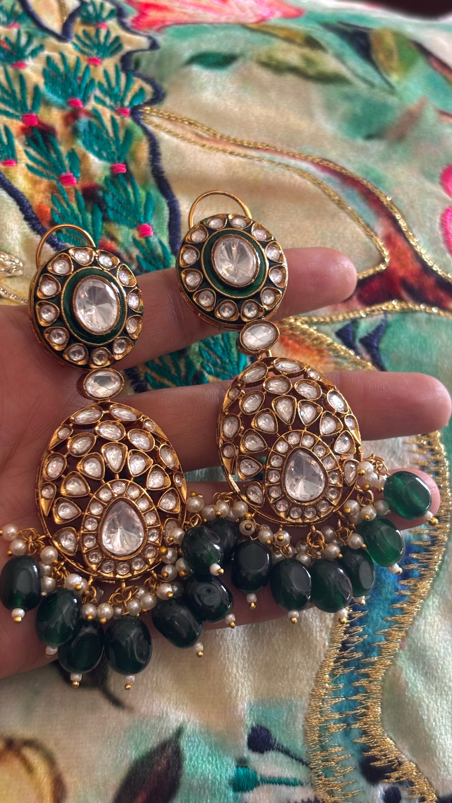 Emerald meenakari danglers