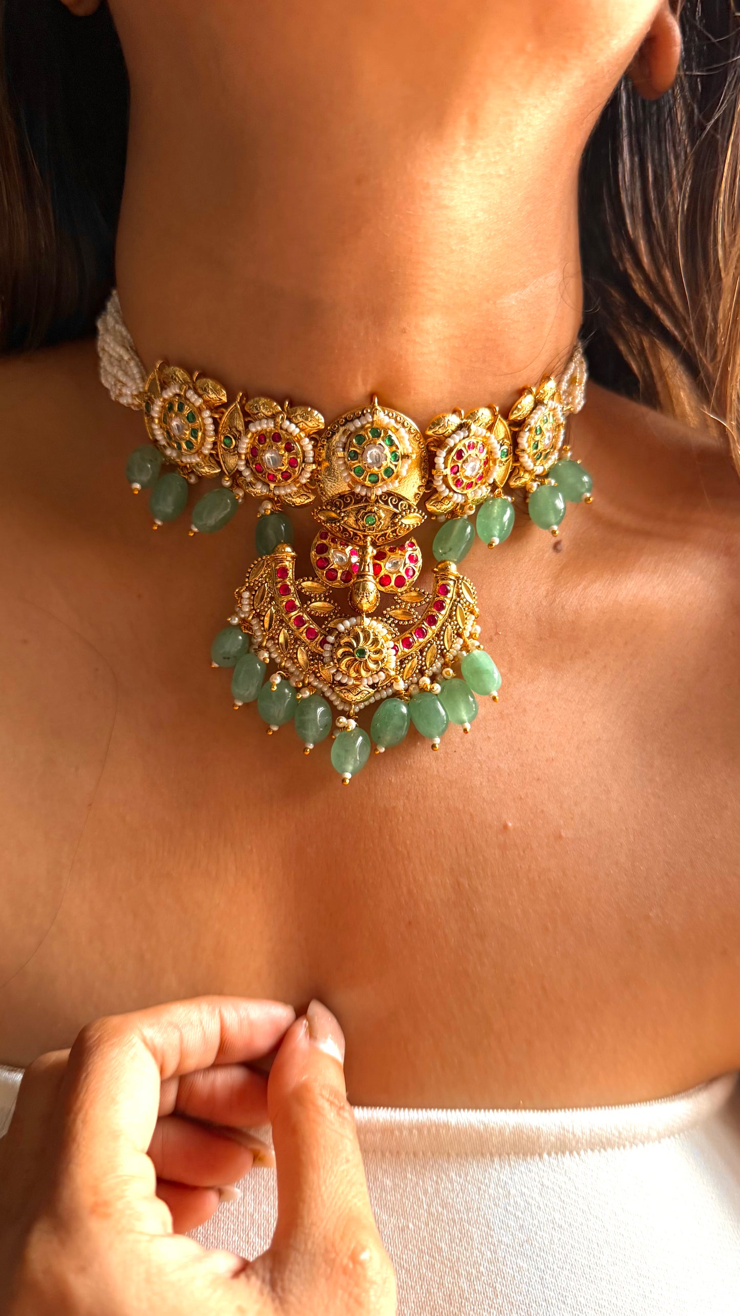 Rani pink & mint handmade rajwada gold choker