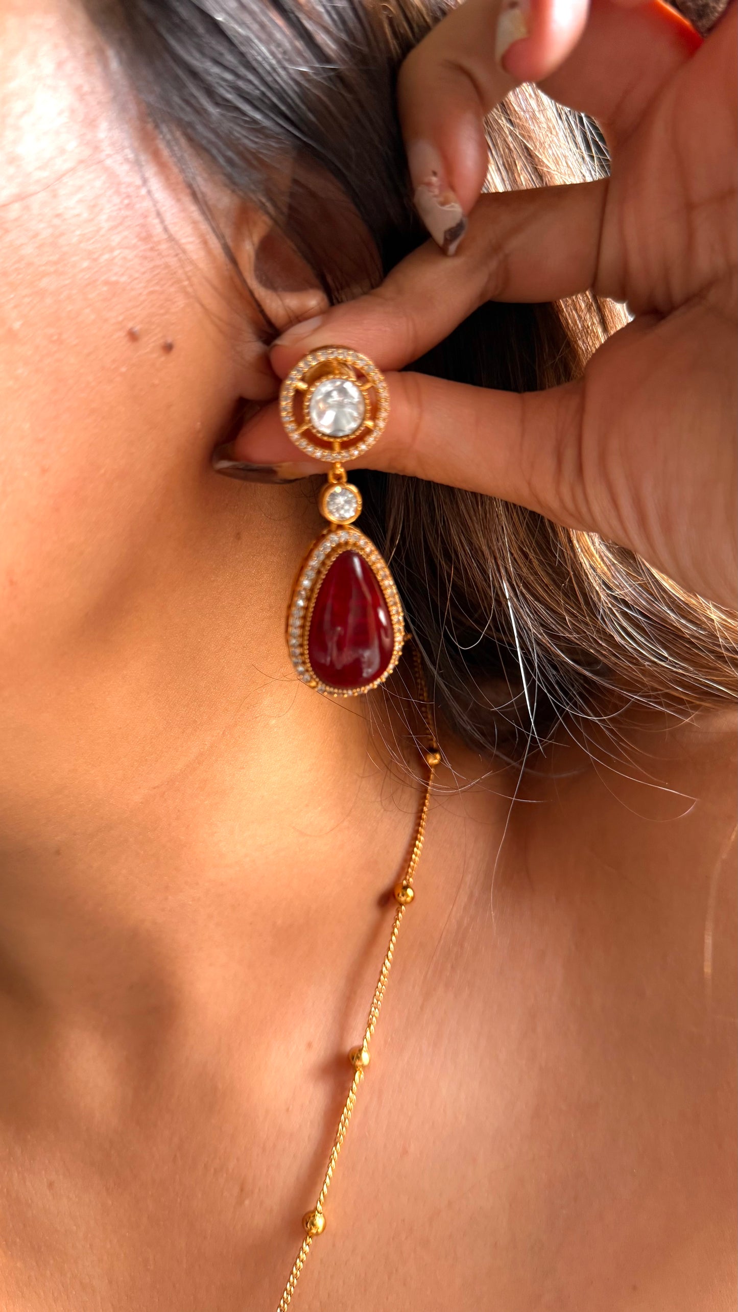 Ruby doublet moissanite minimal pendant set