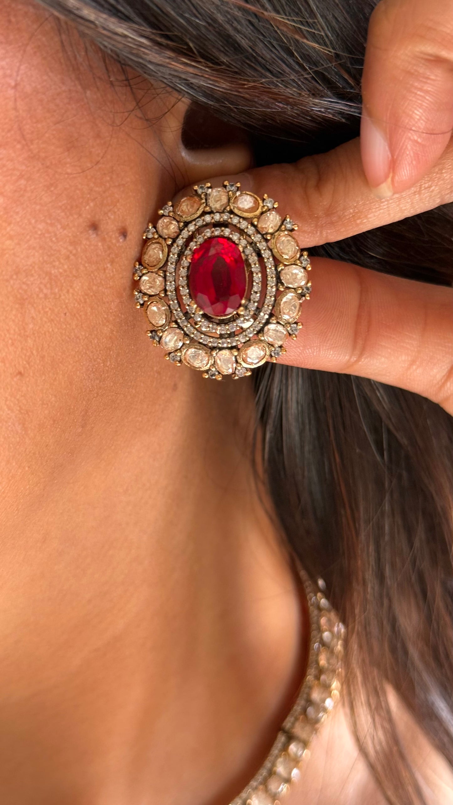 Ruby stone peeli polki necklace