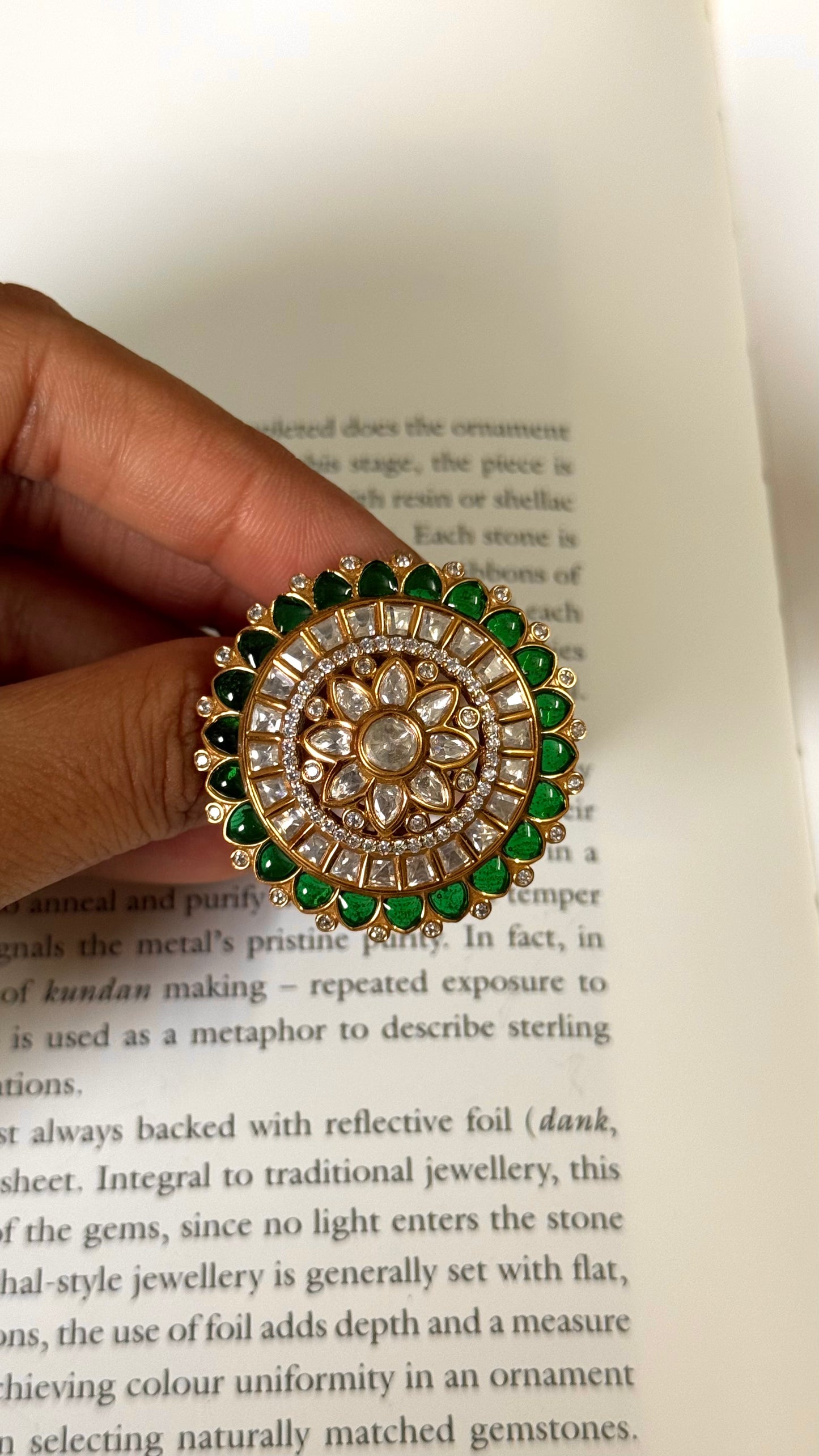 Emerald Moissanite polki adjustable ring