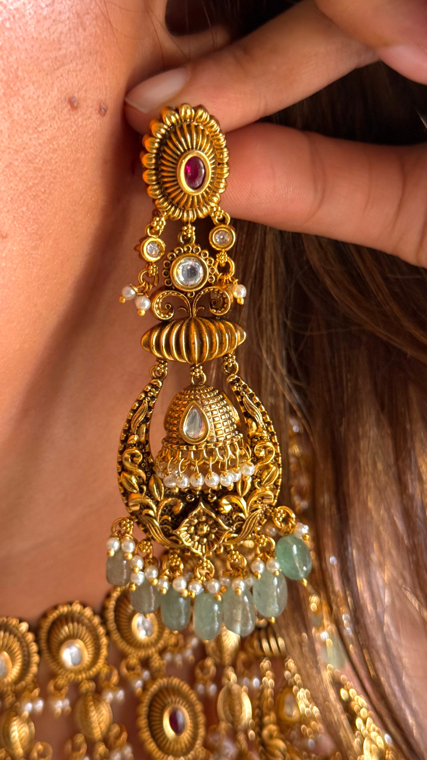 Oxidised Royal Rajwada chand jhumki necklace