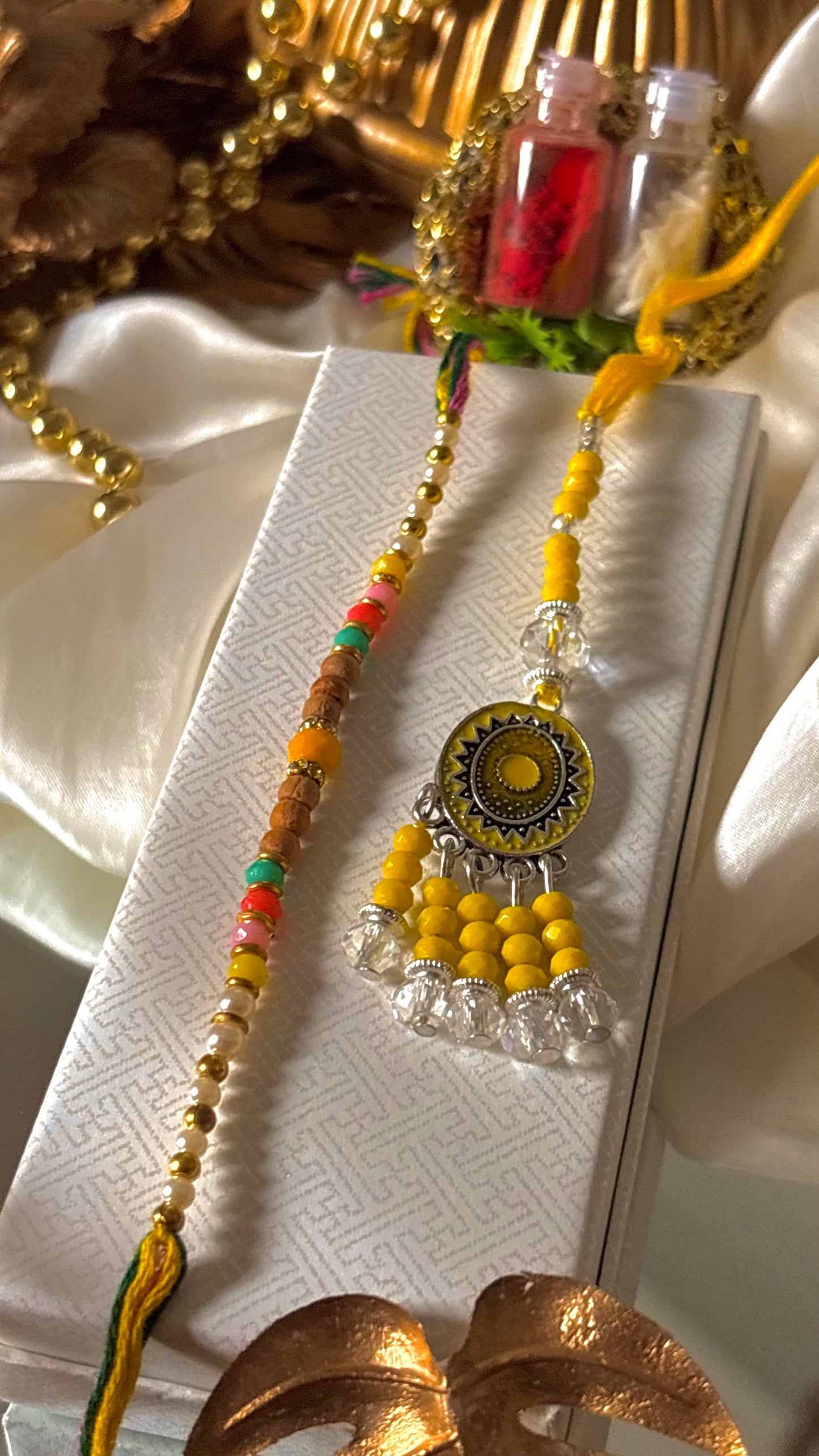 Bhaiya bhabhi lumba topaz nakashi oxidised rakhi ( shipping will be extra )