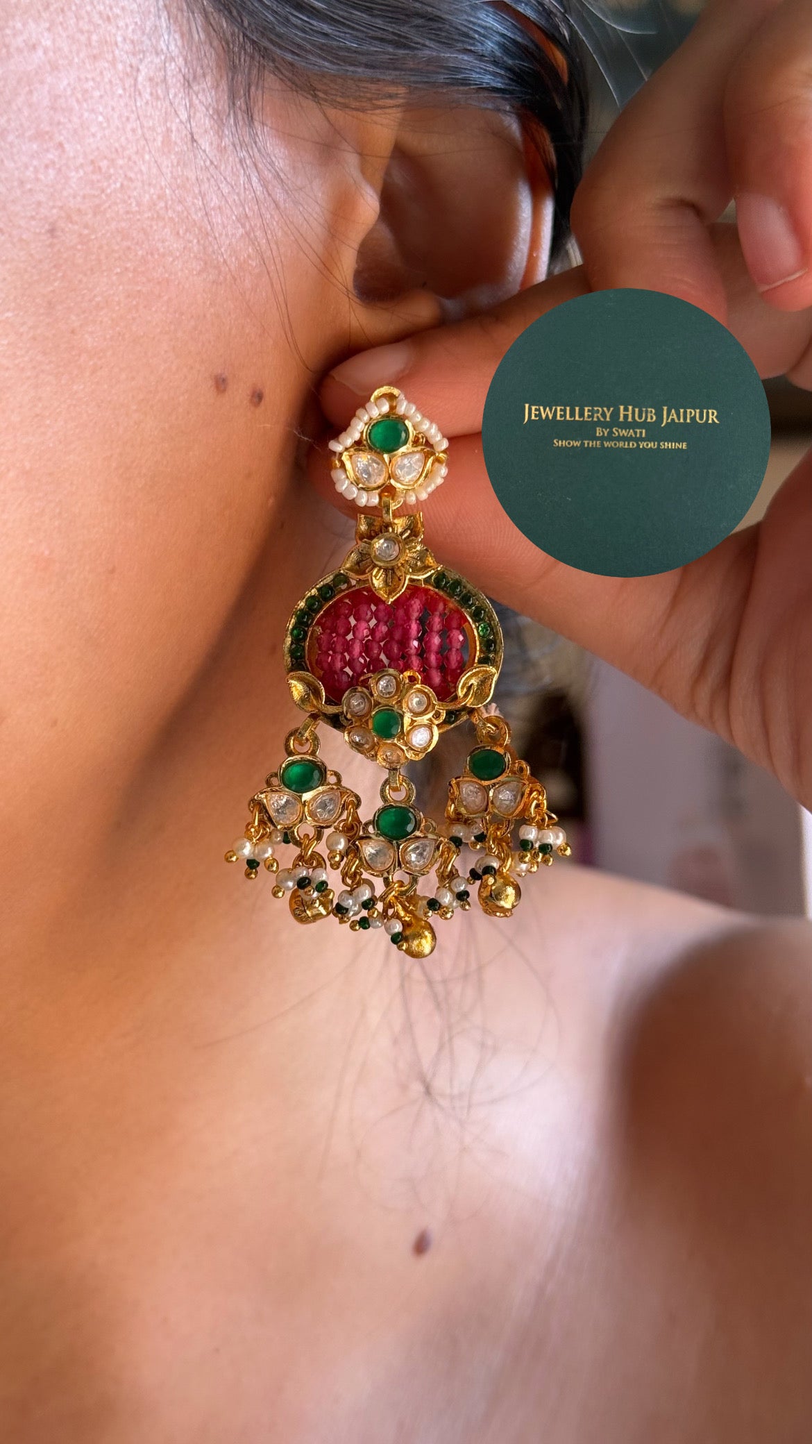 Real moissanite ruby & mint royal rajwada design heritage collar set