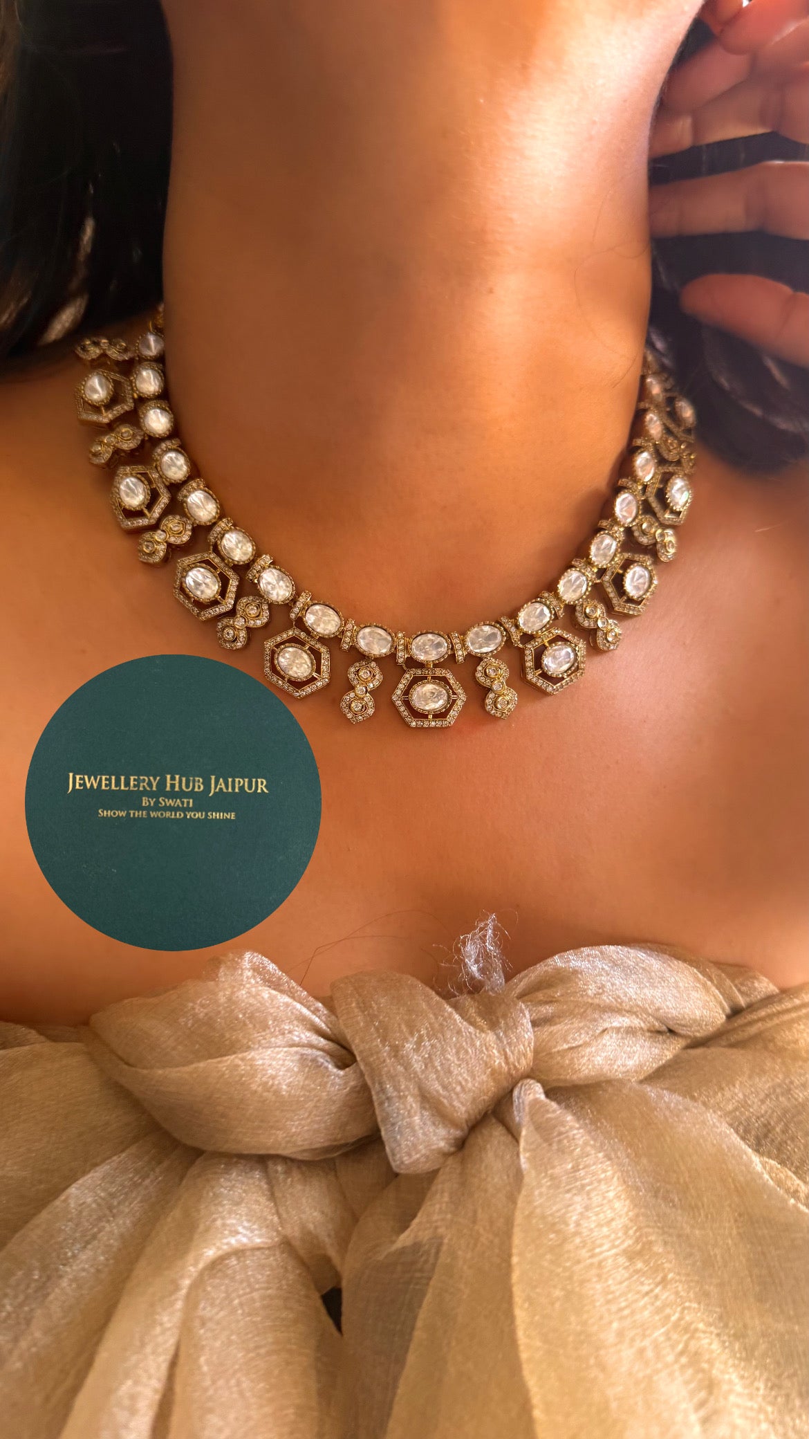 Moissanite uncut polki designer collar set