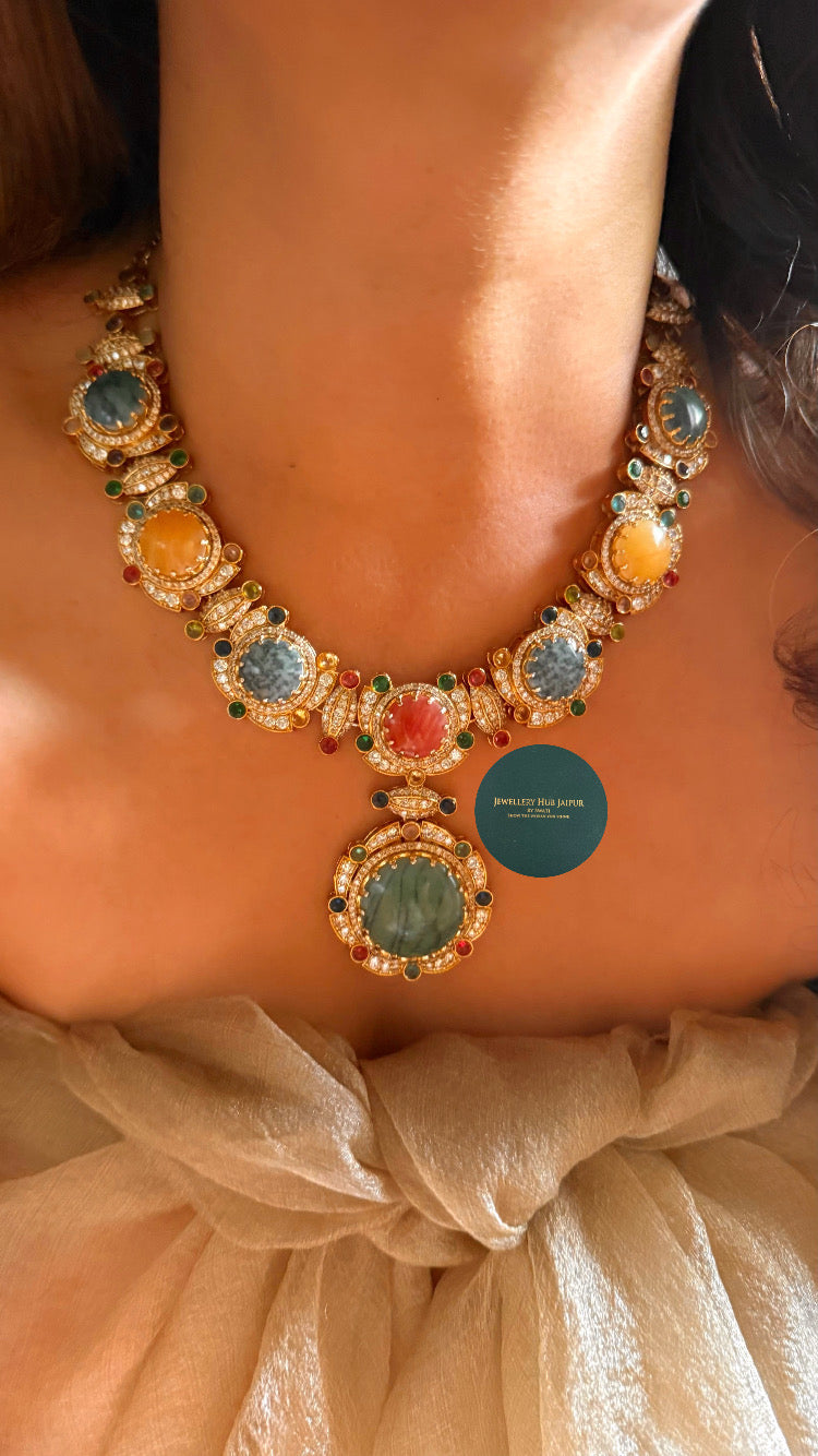 Sabyasachi inspired navratna doublet collar necklace