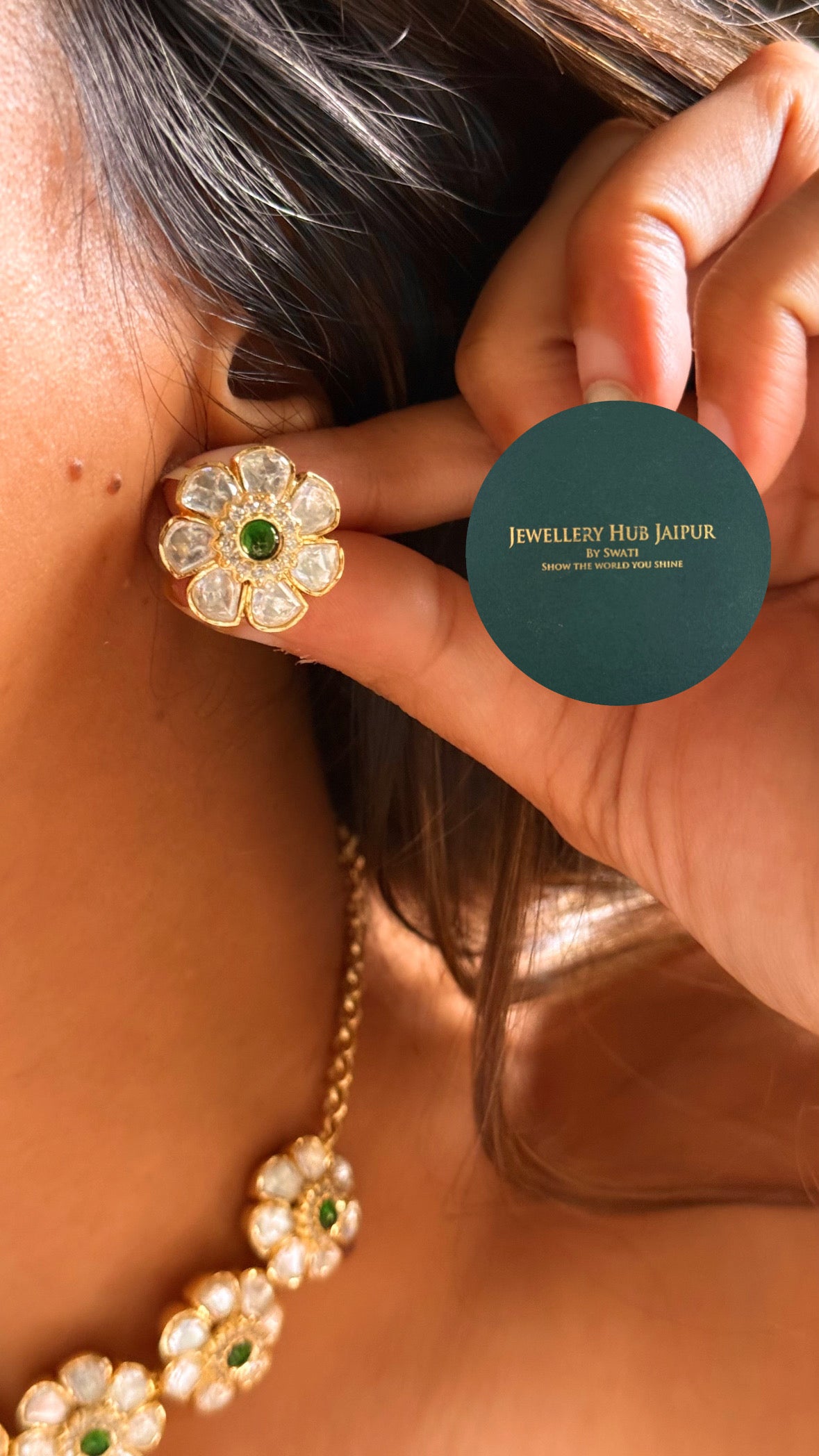 Emerald floral Real Moissanite minimal set