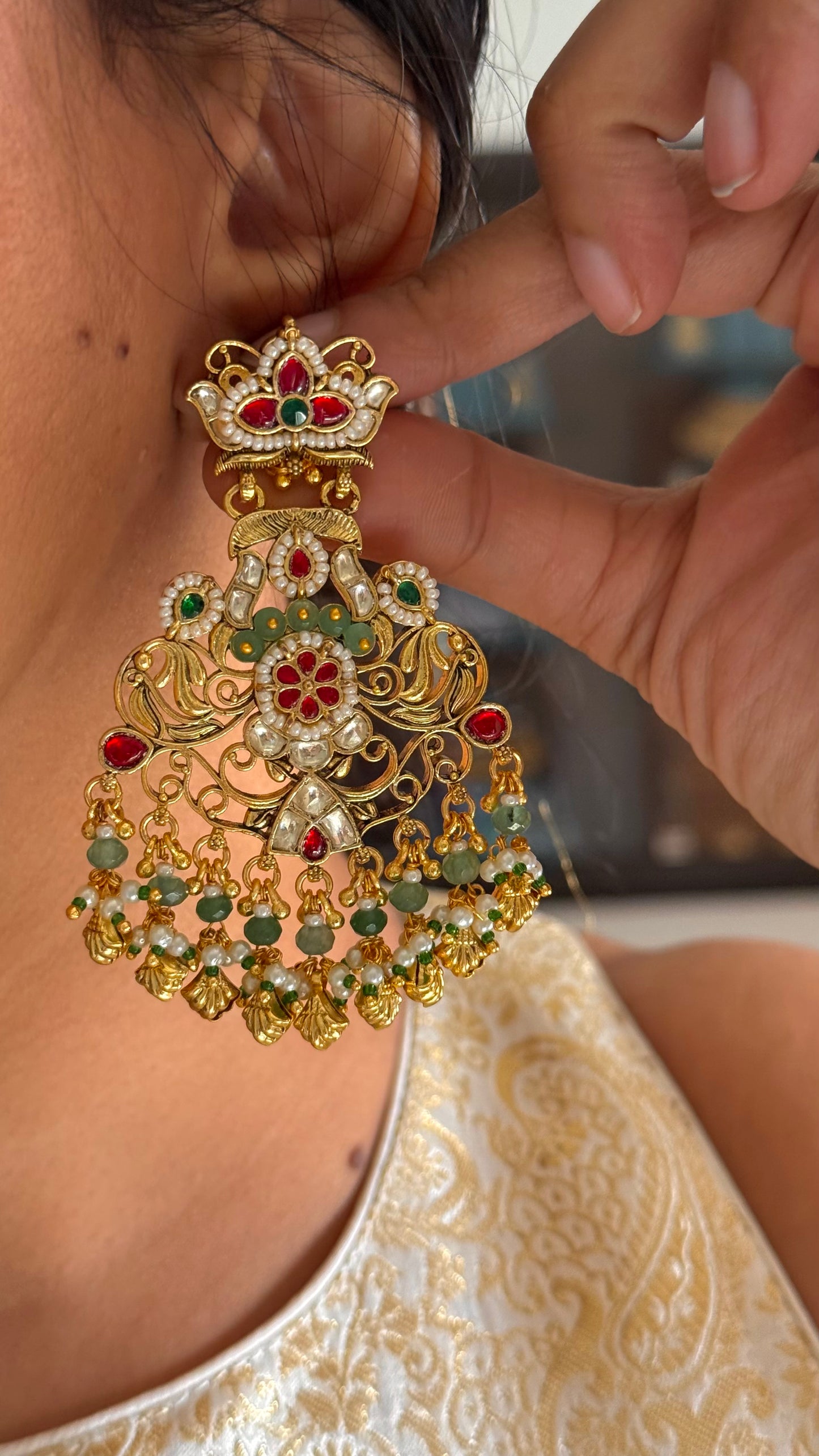 Heritage ruby & mint paachi polki necklace