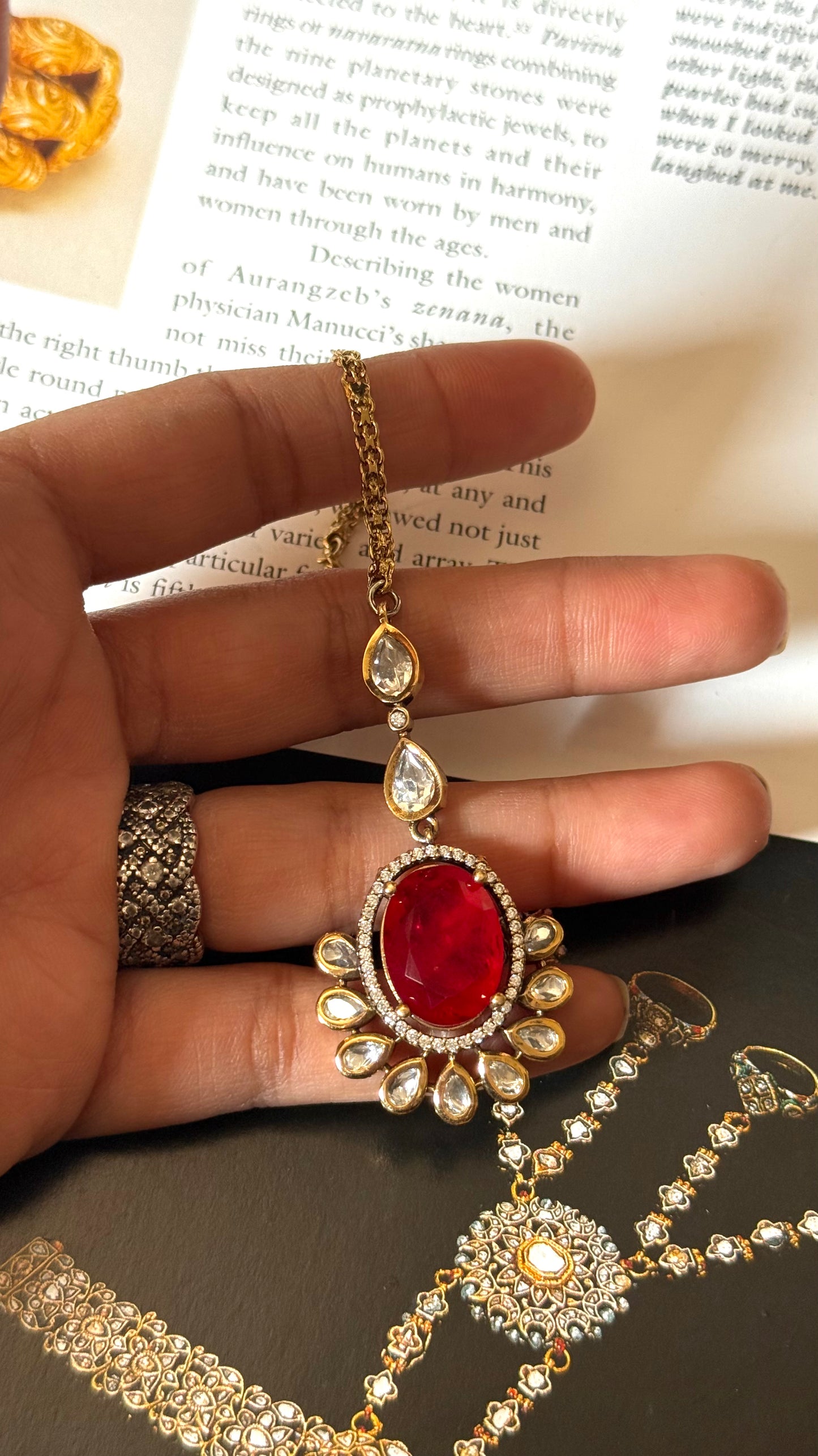 Ruby doublet moissanite Maangtika