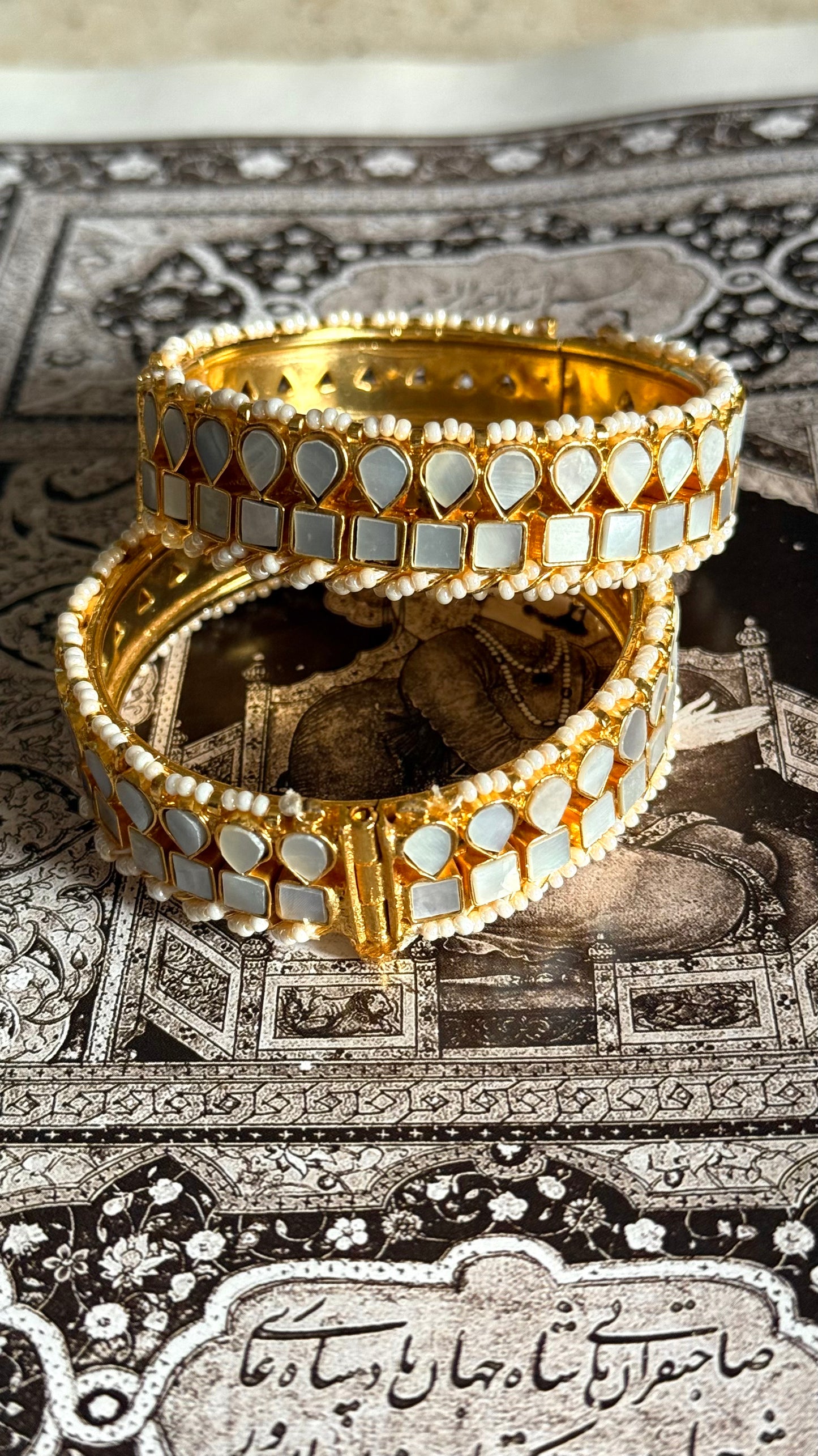 Paachi Mother of pearls with pearls detailing openable bangles