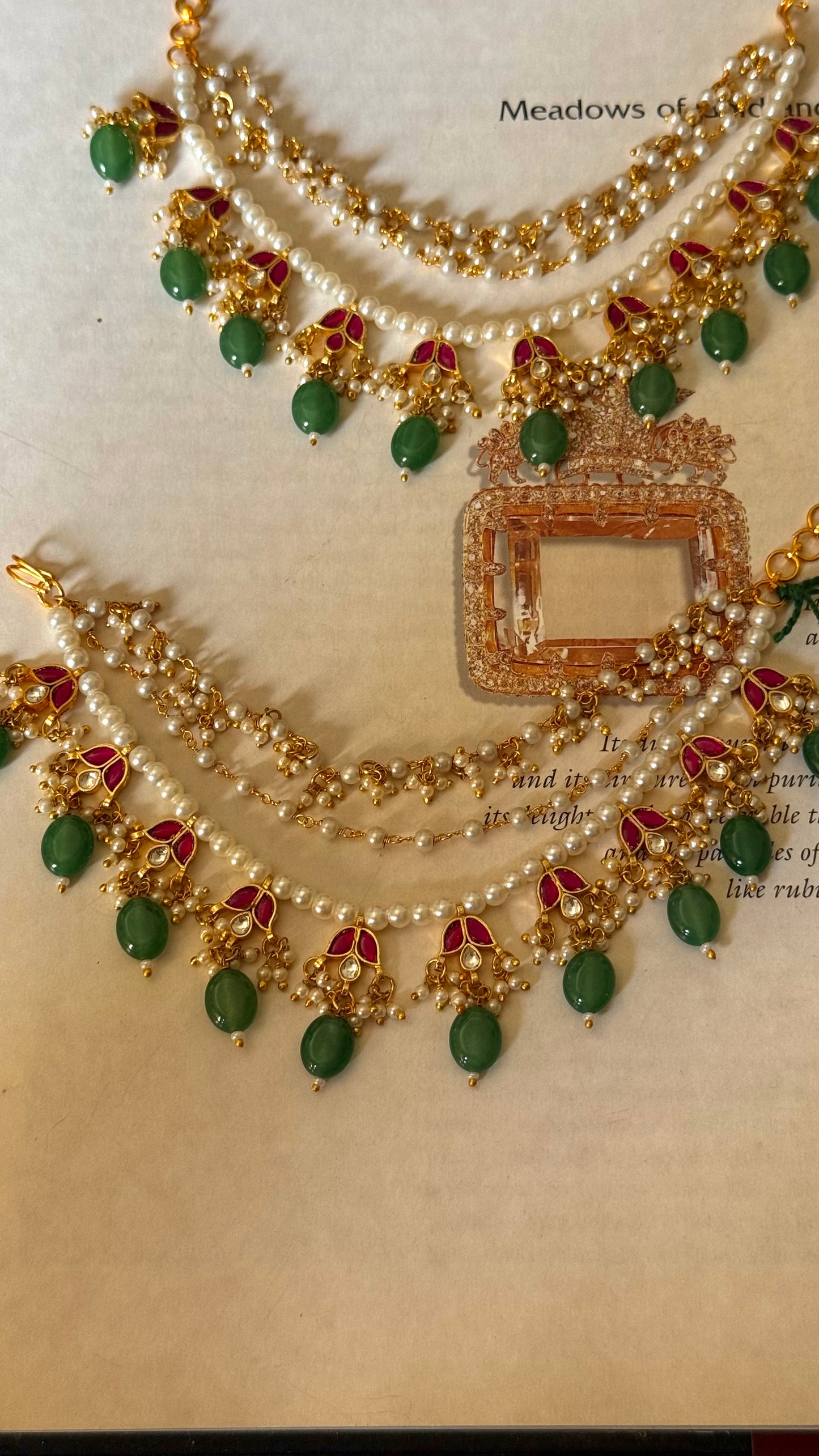 Floral paachi kundan handmade layerd kaanchain