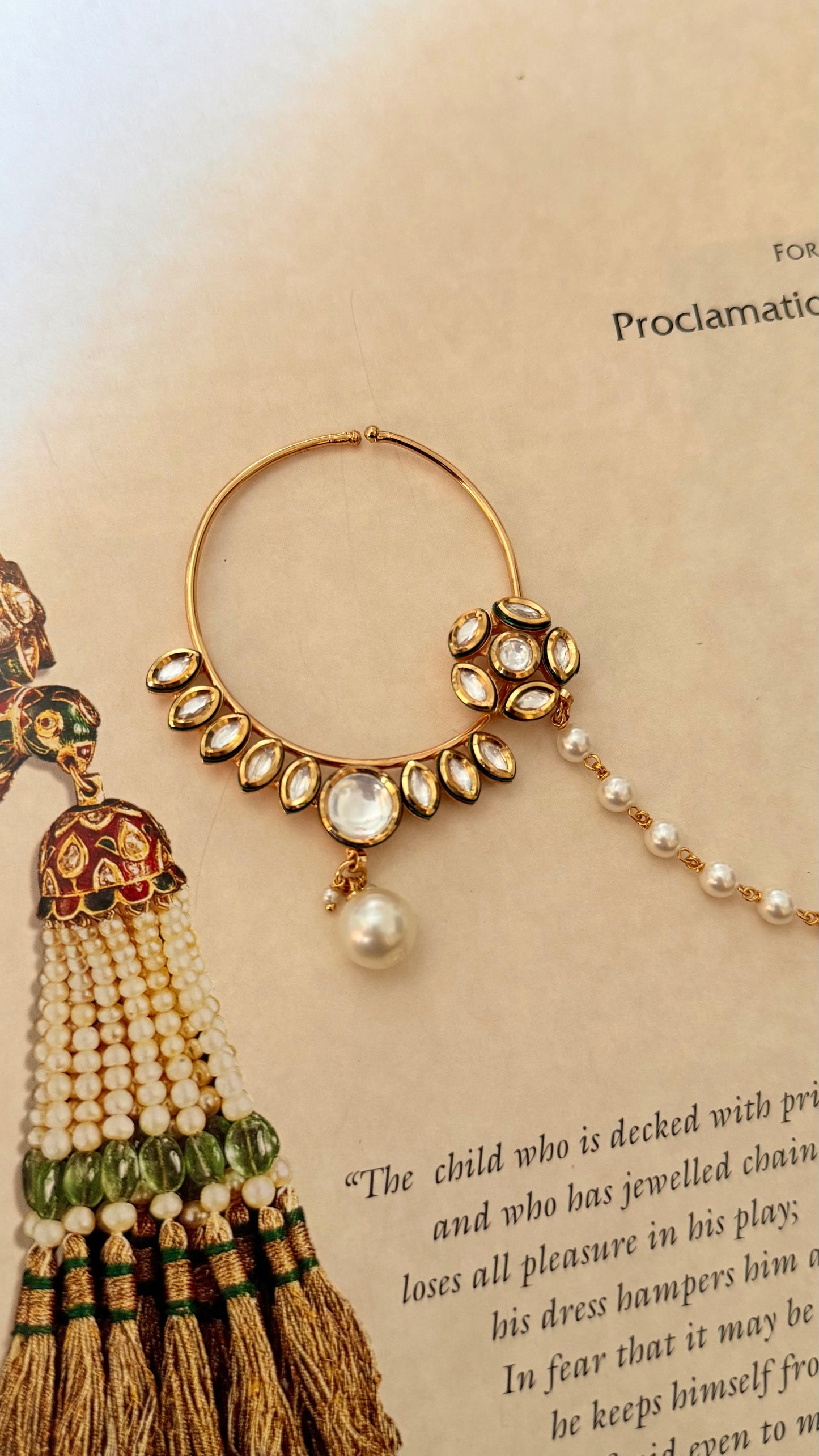 floral moissanite pearl drop nath