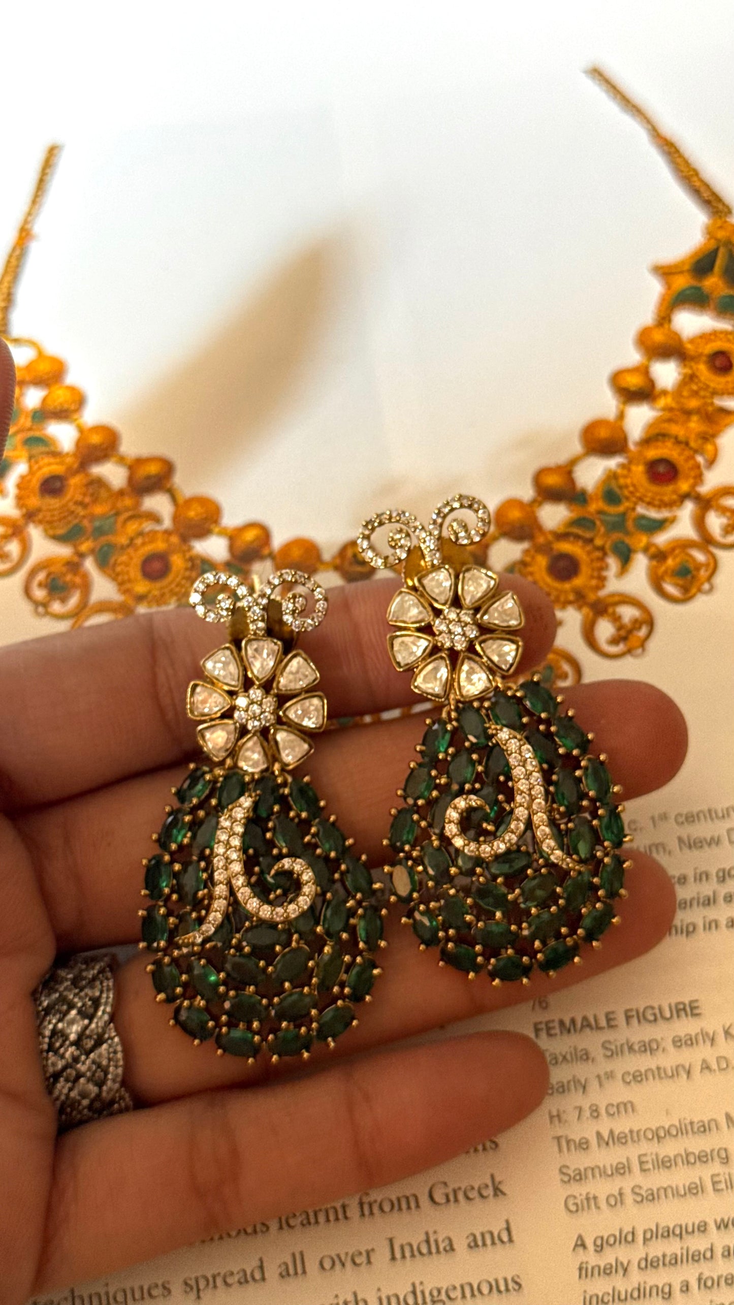 Emerald doublets floral cocktail Earrings