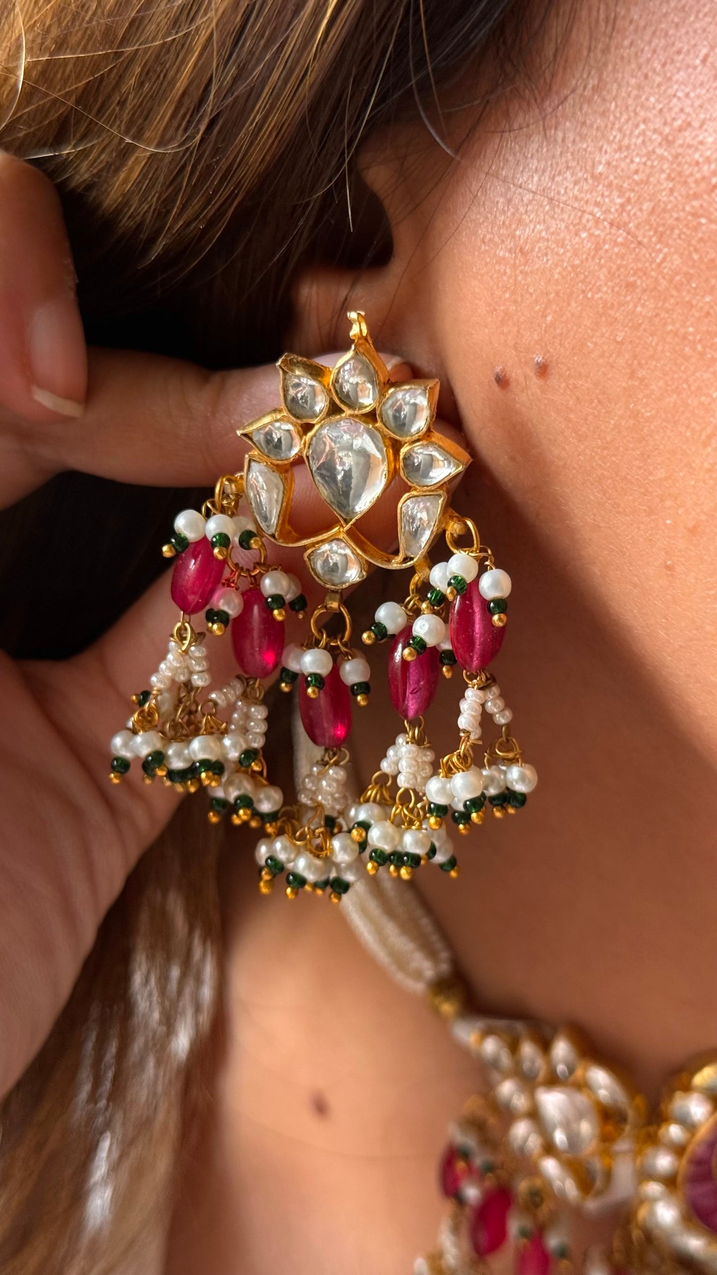 Rani pink paachi kundan choker Necklace