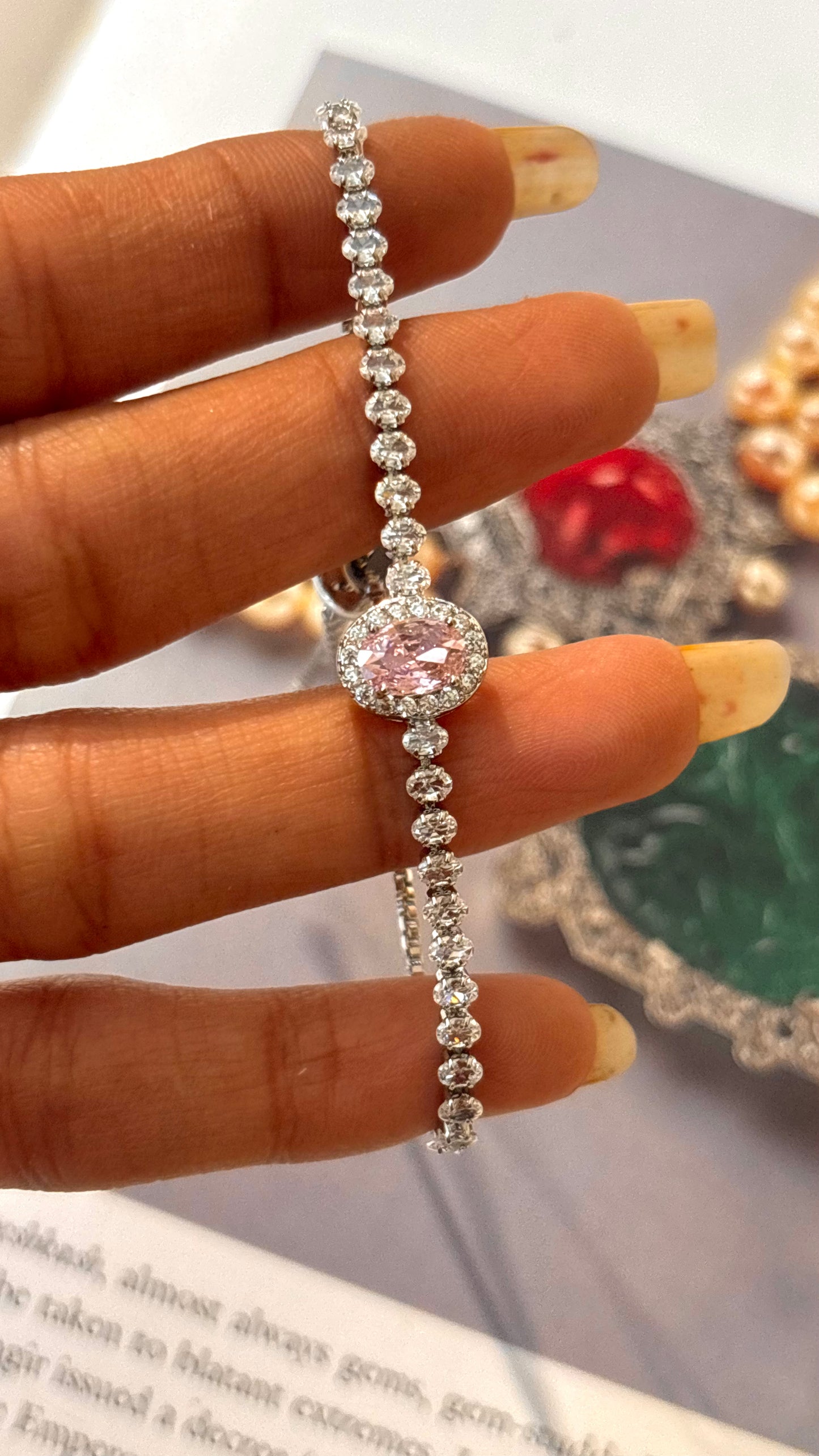 Rose quarts cz diamond adjustable bracelet