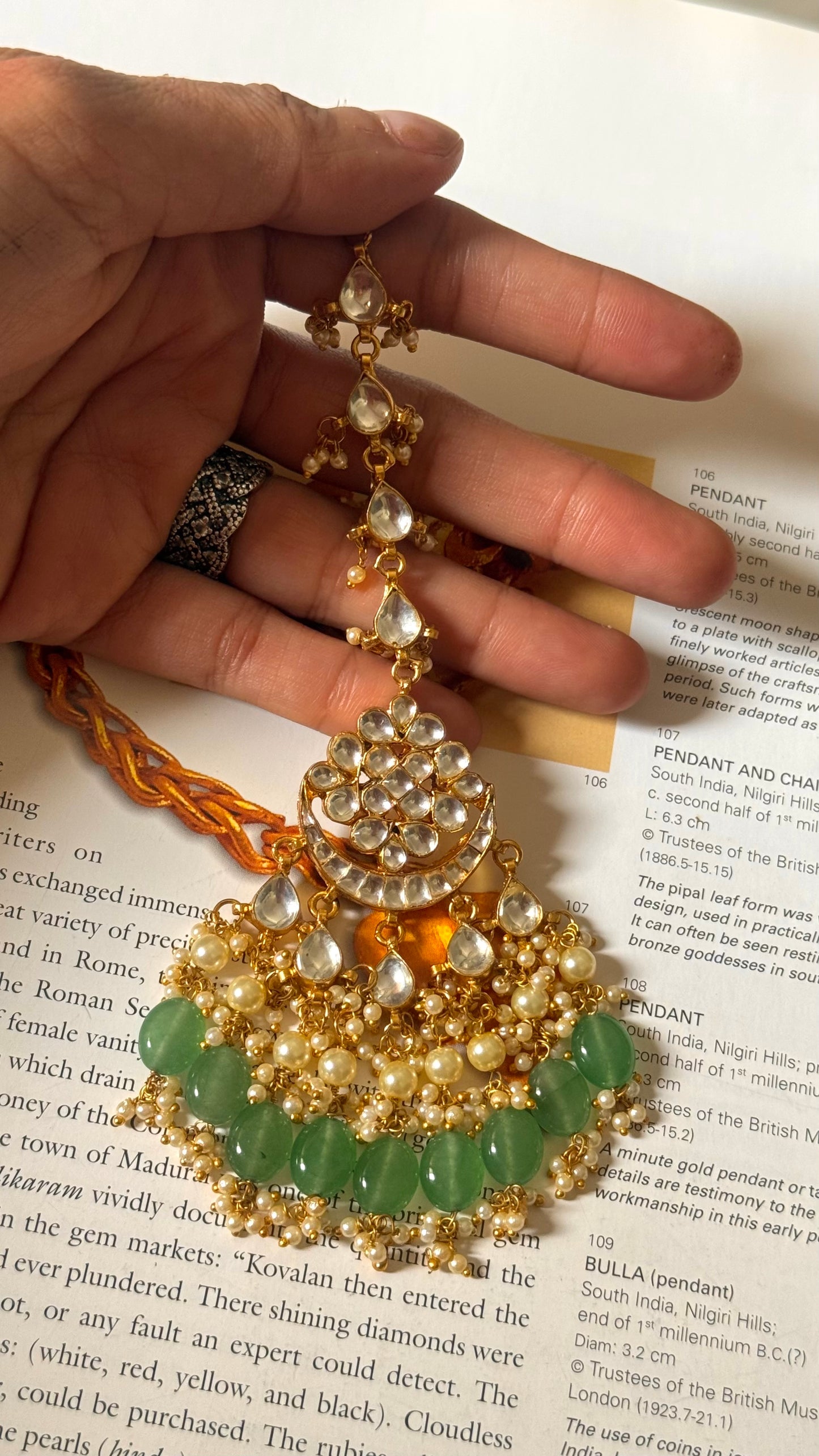 Designer Paachi Kundan jadau with strawberry drops maangtika