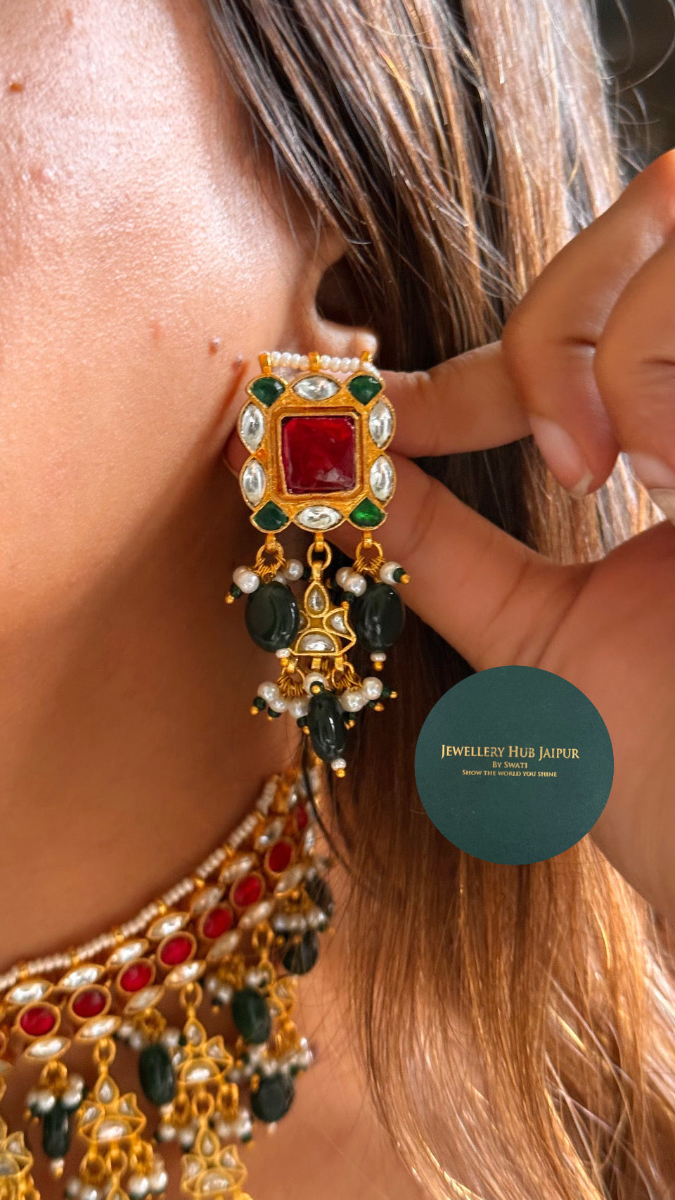 Paachi kundan ruby & emerald royal choker set