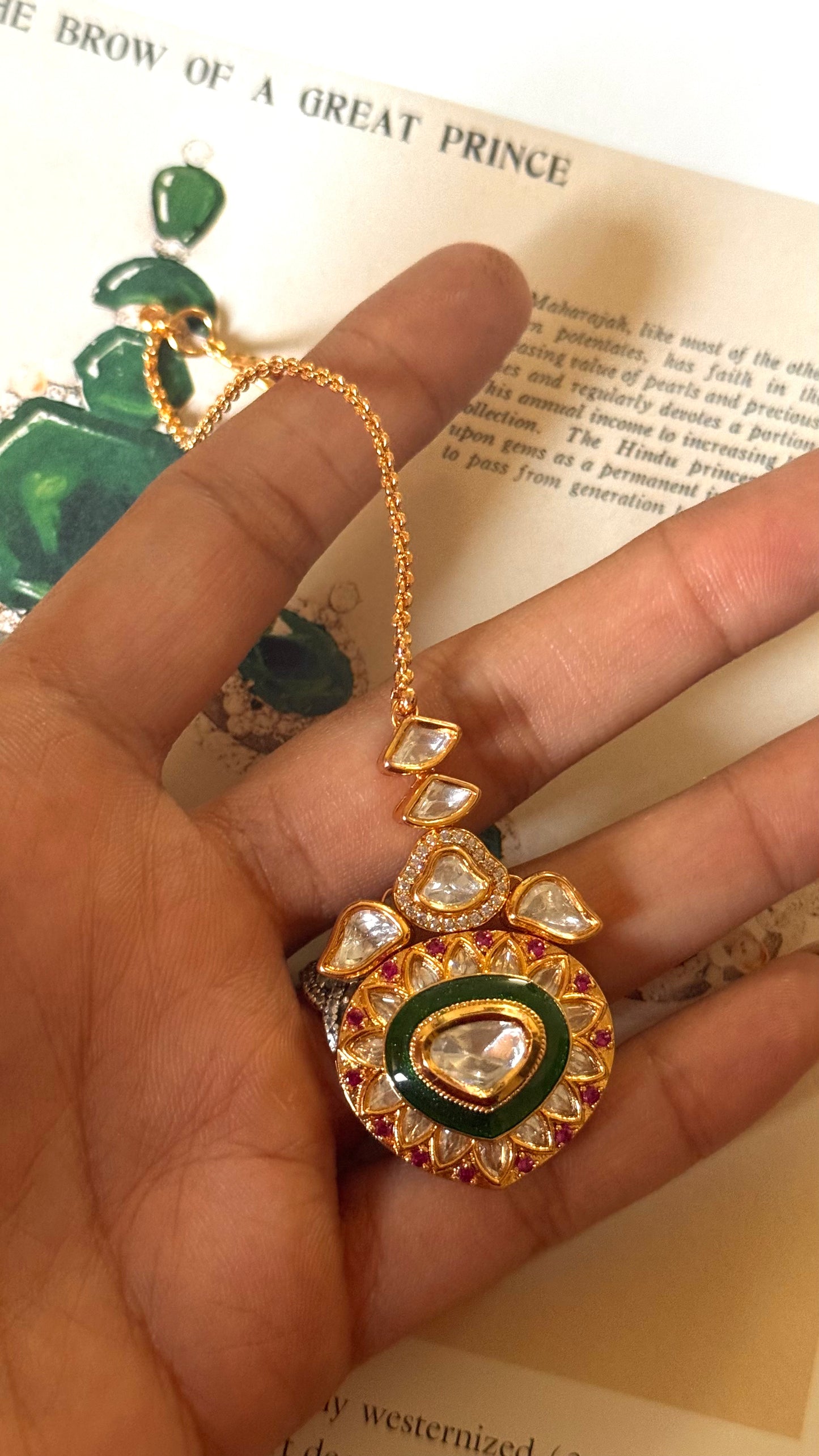 Emerald meenakari polki maangtika