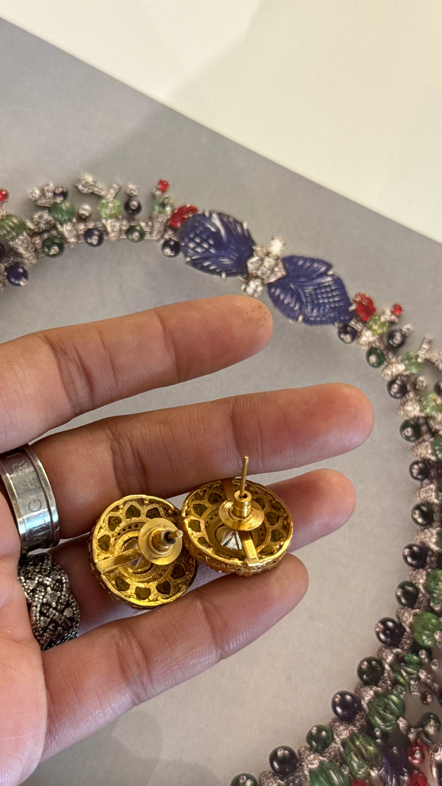 Navratna uncut polki gold studs
