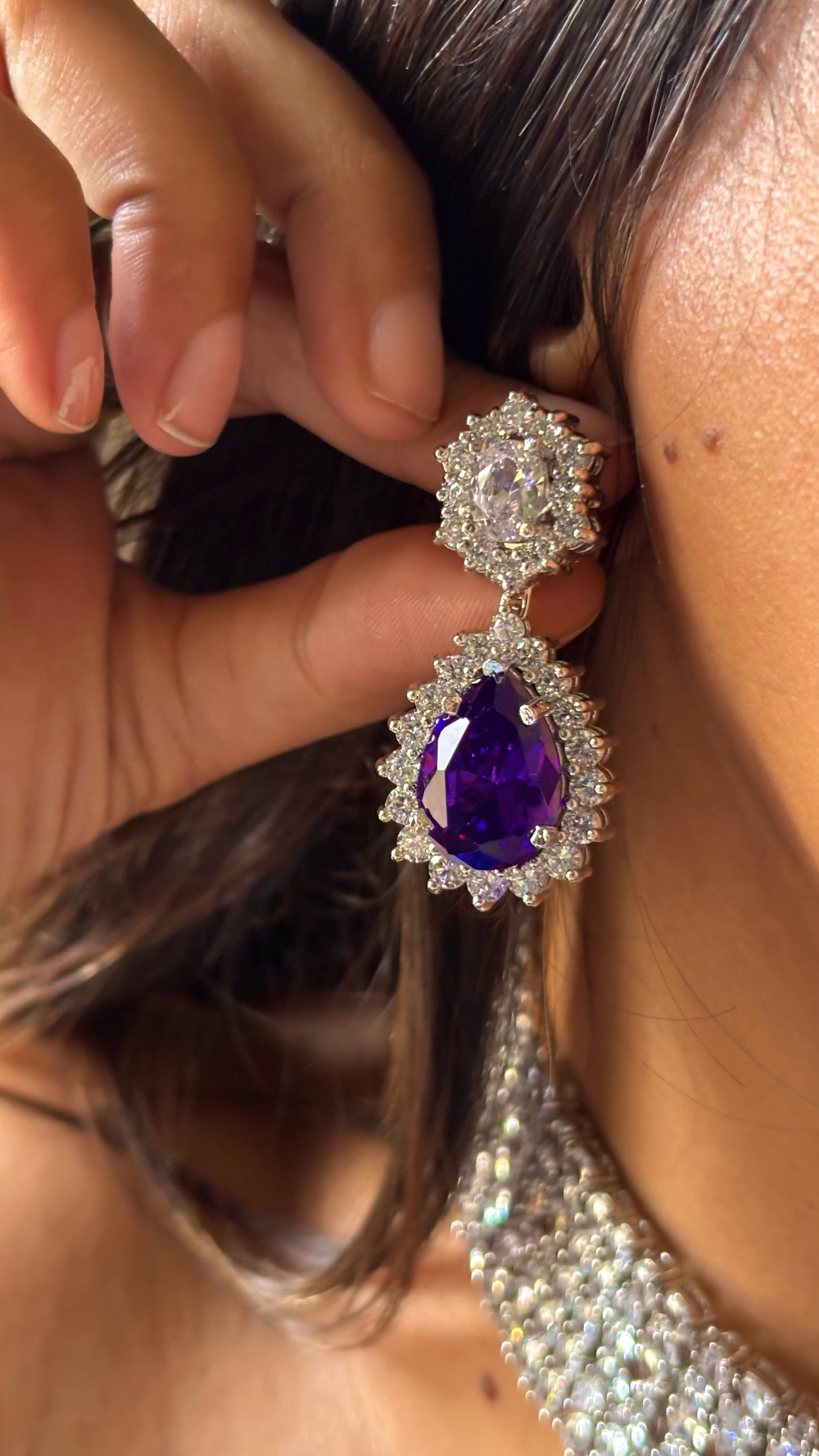 Amythyst doublet cz diamond choker Necklace