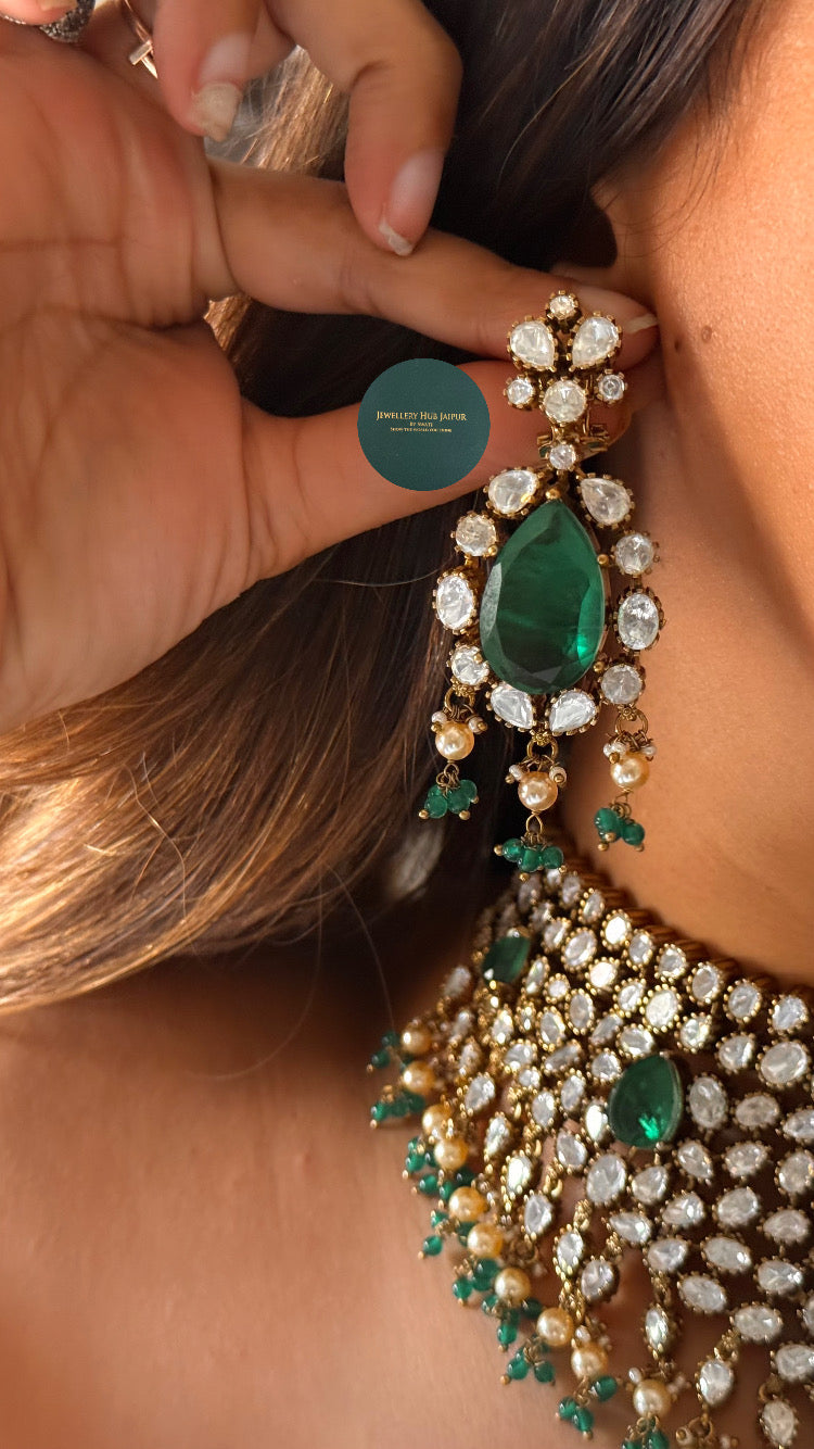 Emerald doublet moissanite polki Victorian choker set