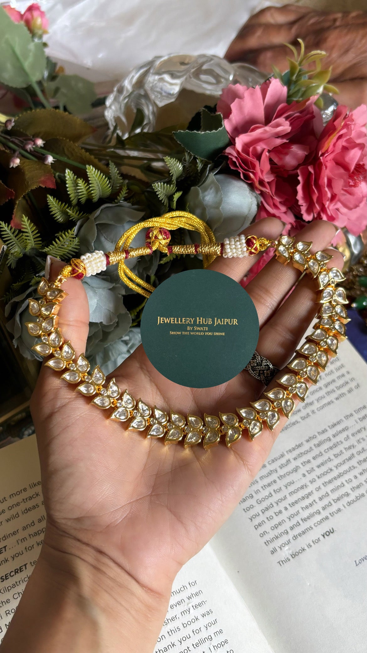 Moissanite leaf like polki necklace set