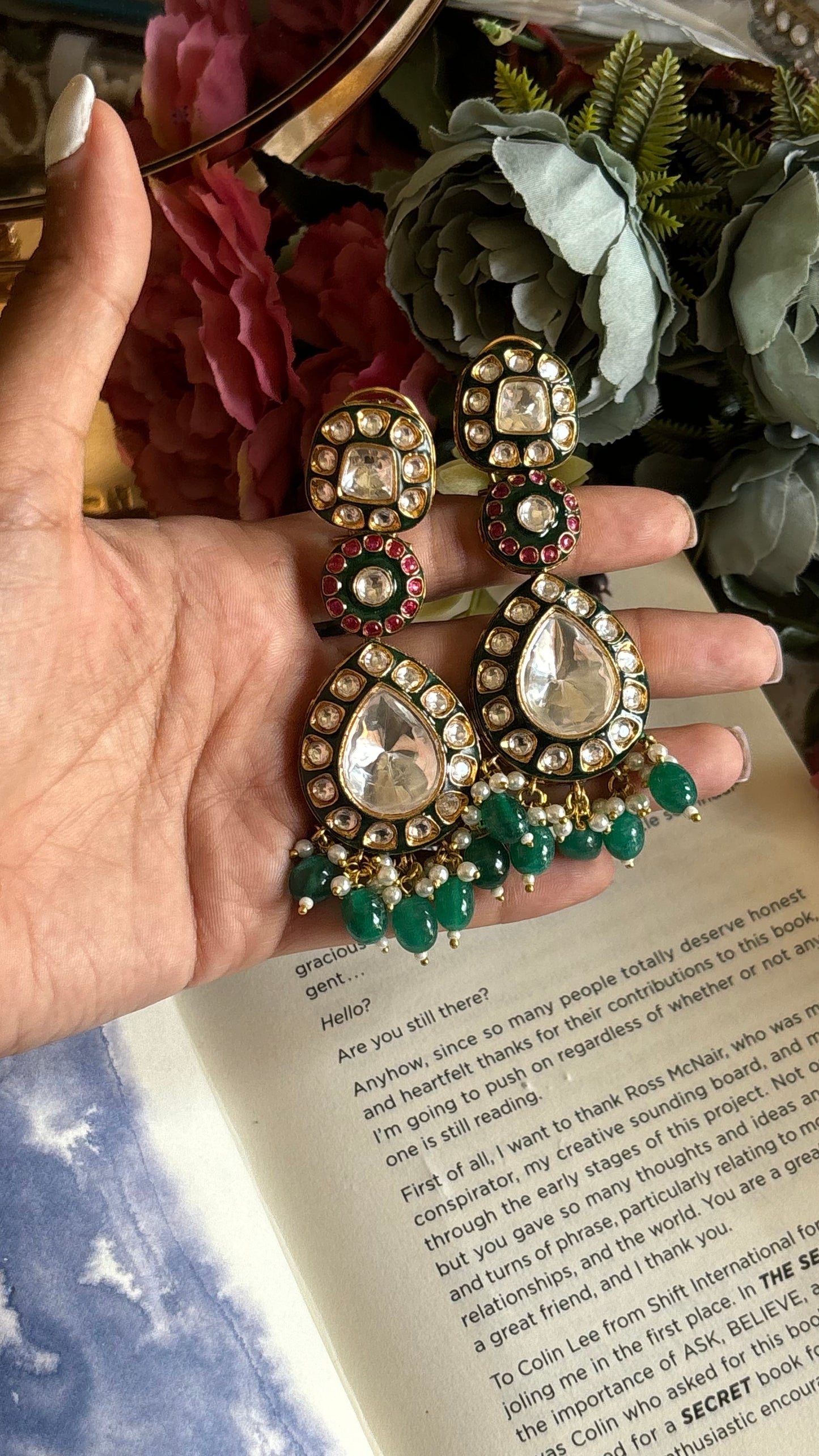 Emerald ruby meenakari danglers