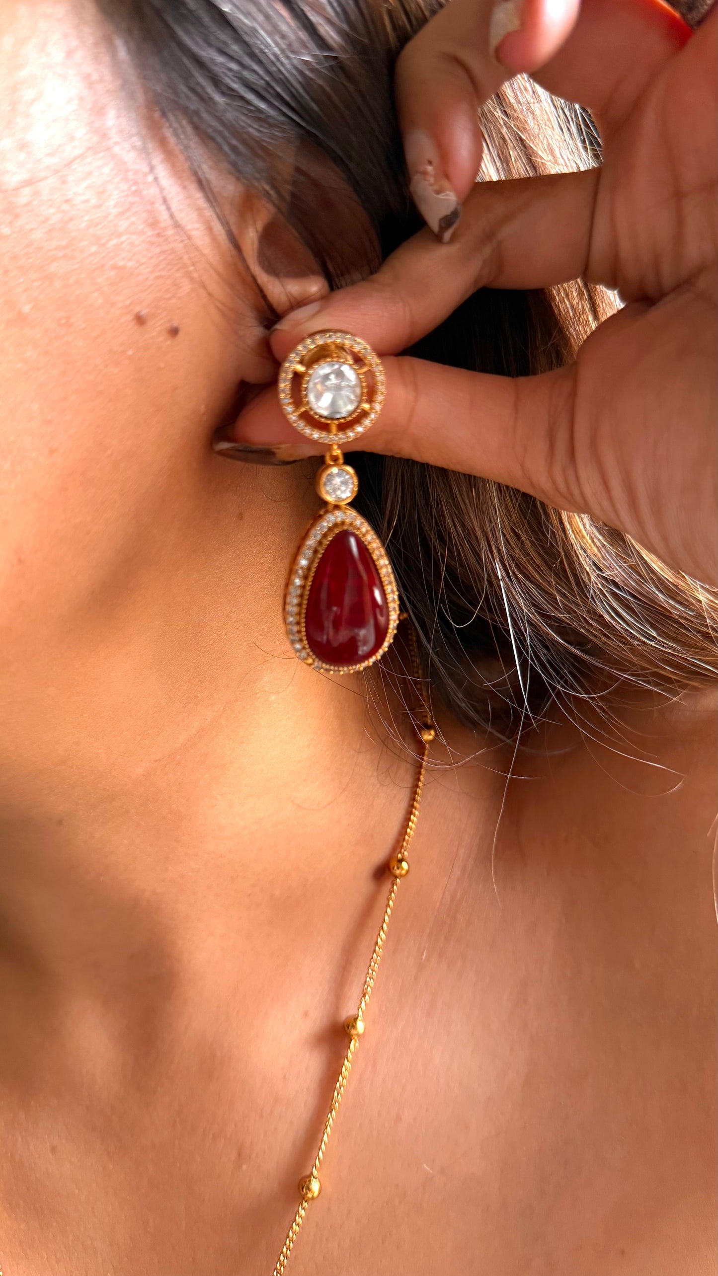 Ruby doublet moissanite minimal pendant set