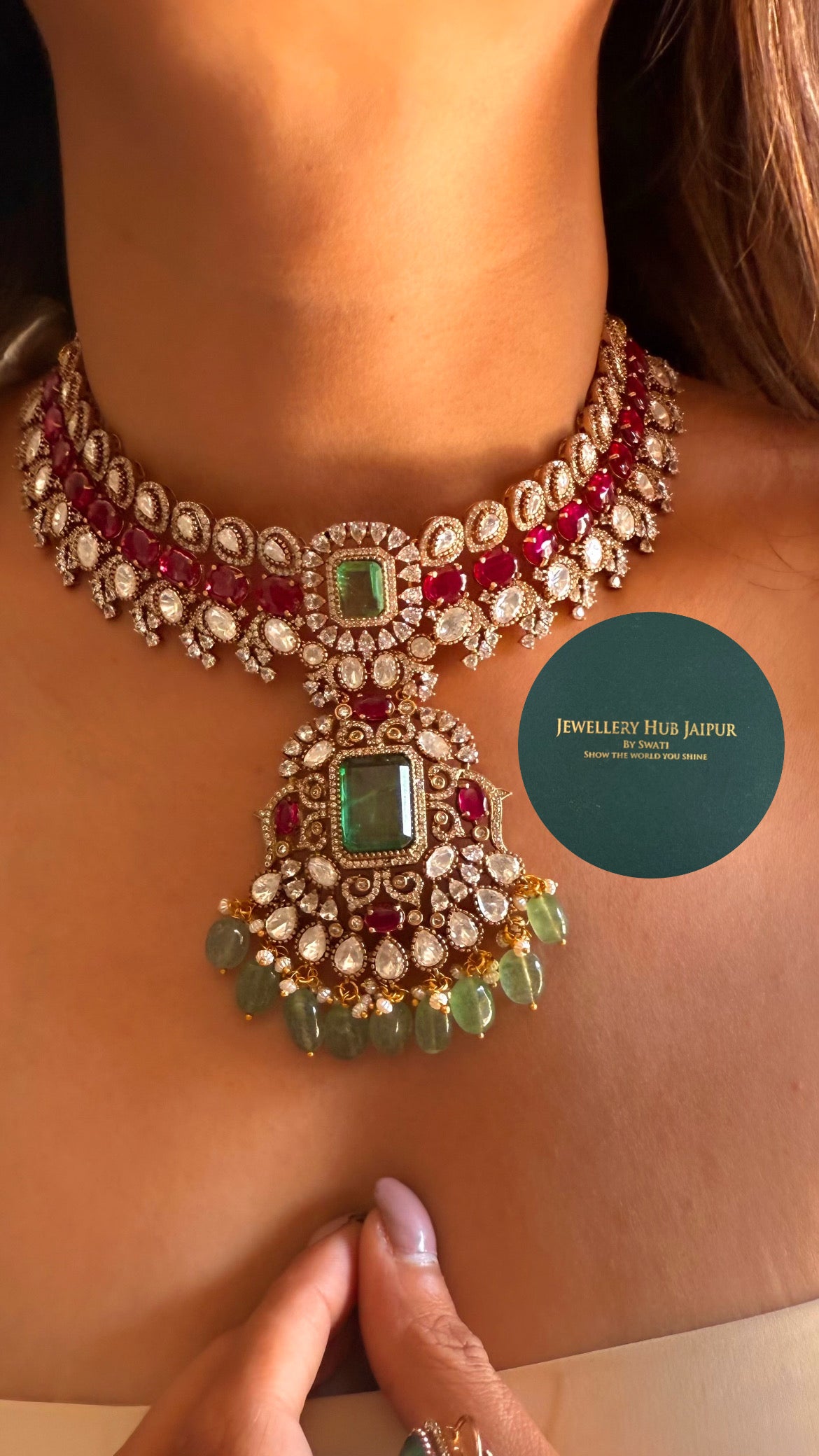 Mint doublet & rani pink moissanite bridal set