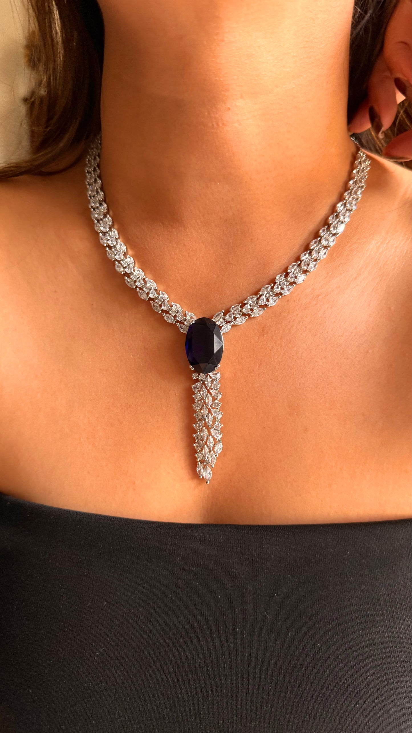 Sapphire double cz diamond necklace