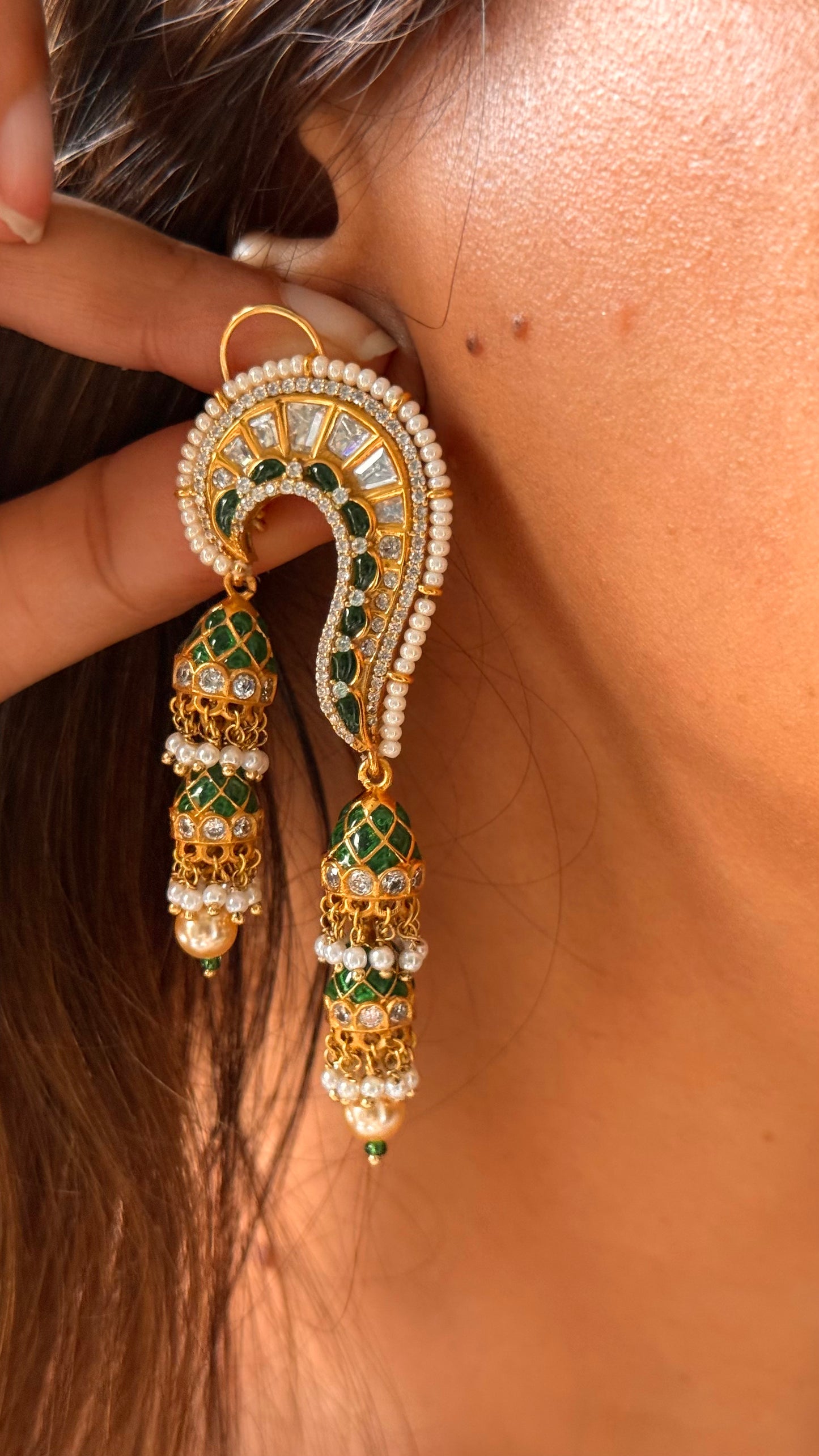 Designer emerald dual side jhumki