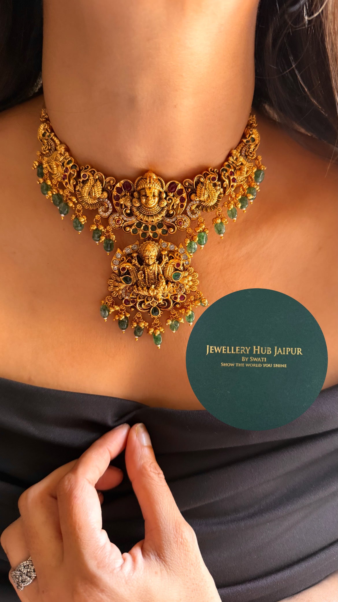 Lord vishnu with mint strawberry drops temple choker set