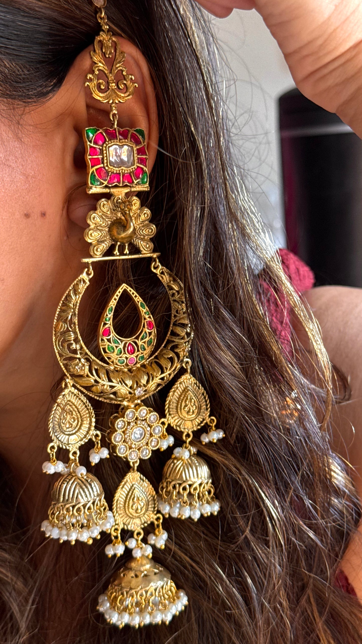 Amrapali inspired peacock paachi polki danglers