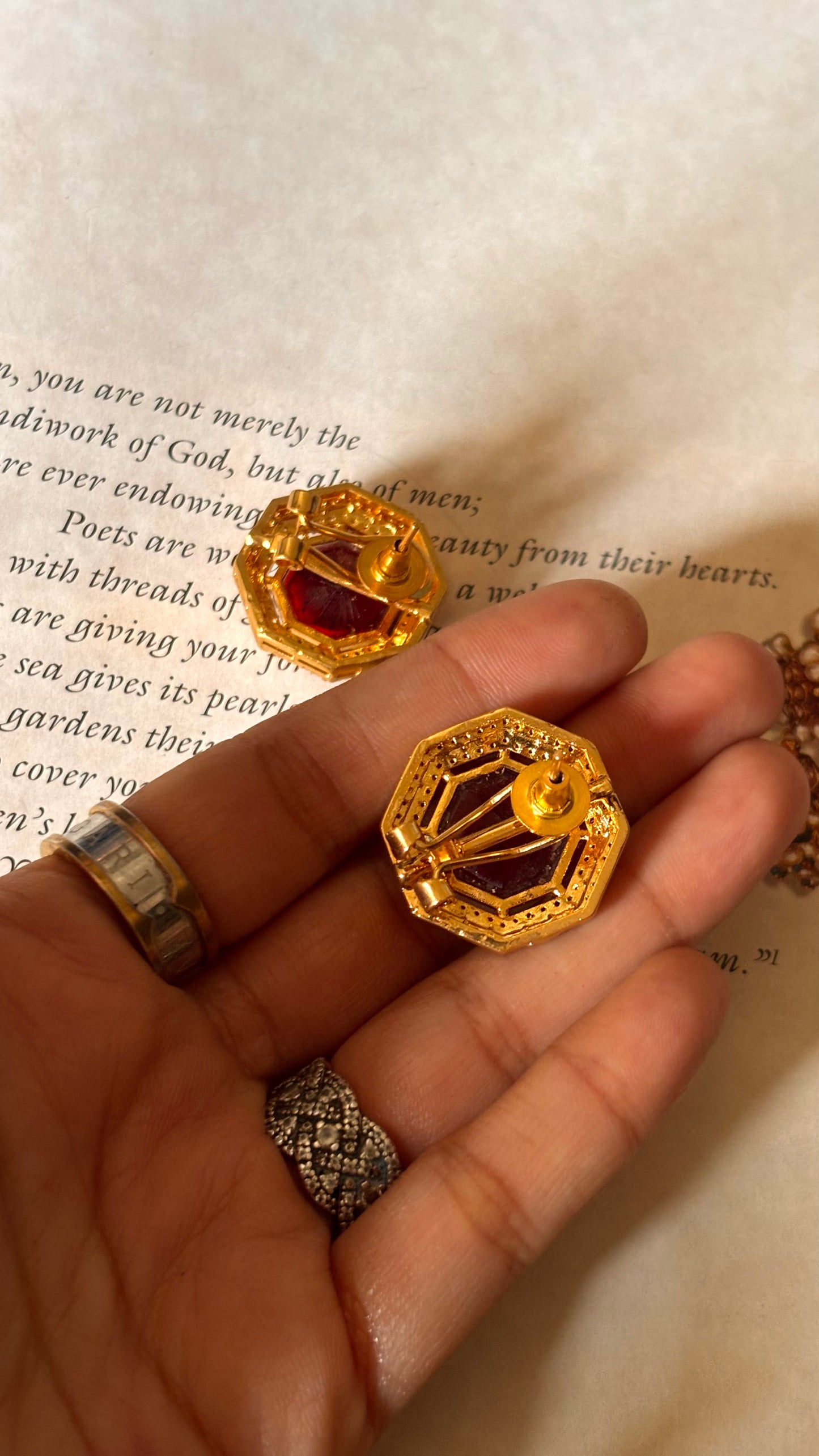 Ruby doublet moissanite Studs