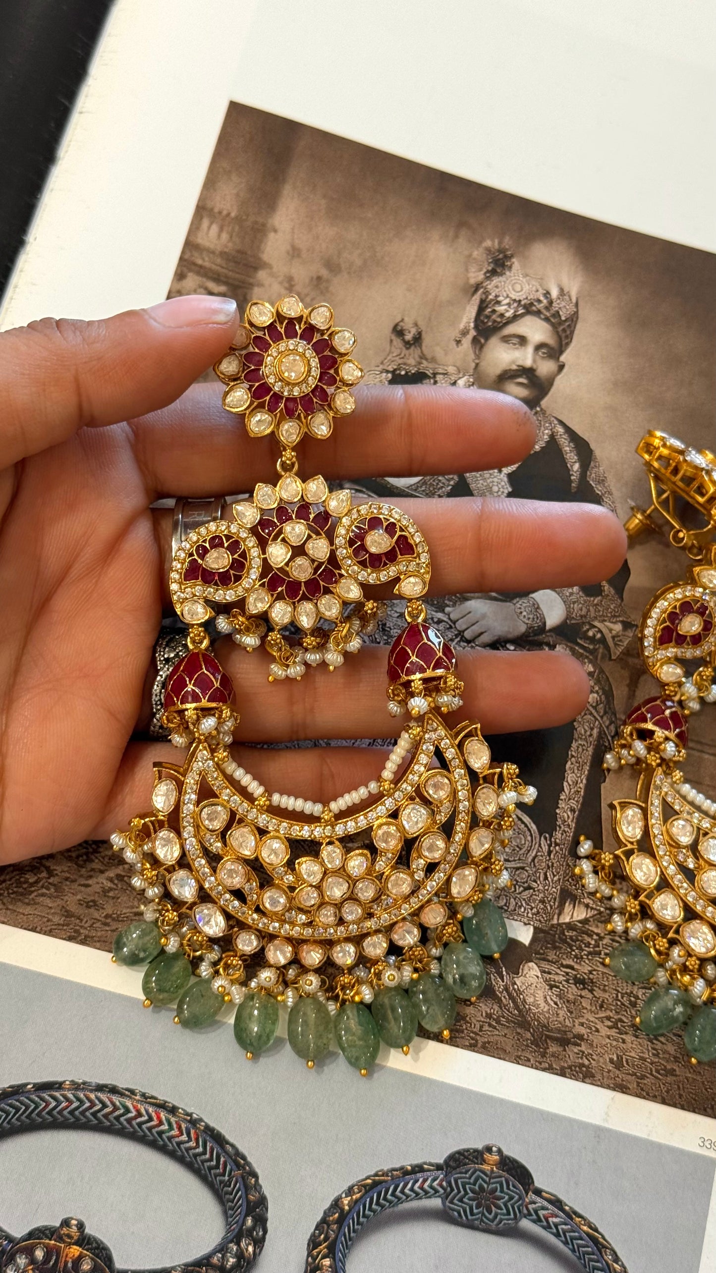 Ruby floral design chaandbali inspired earrings