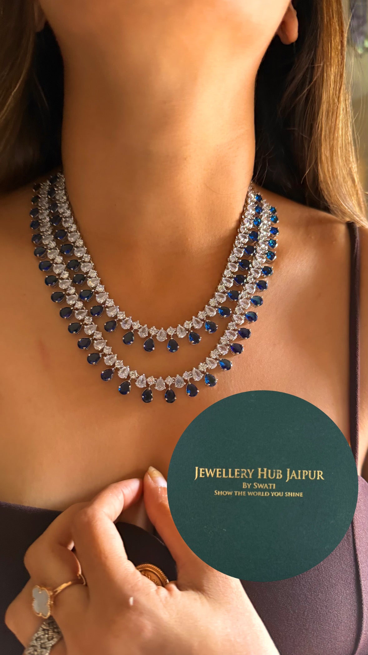 Crimson Royale diamond Drop with teardrop sapphire dual layer set