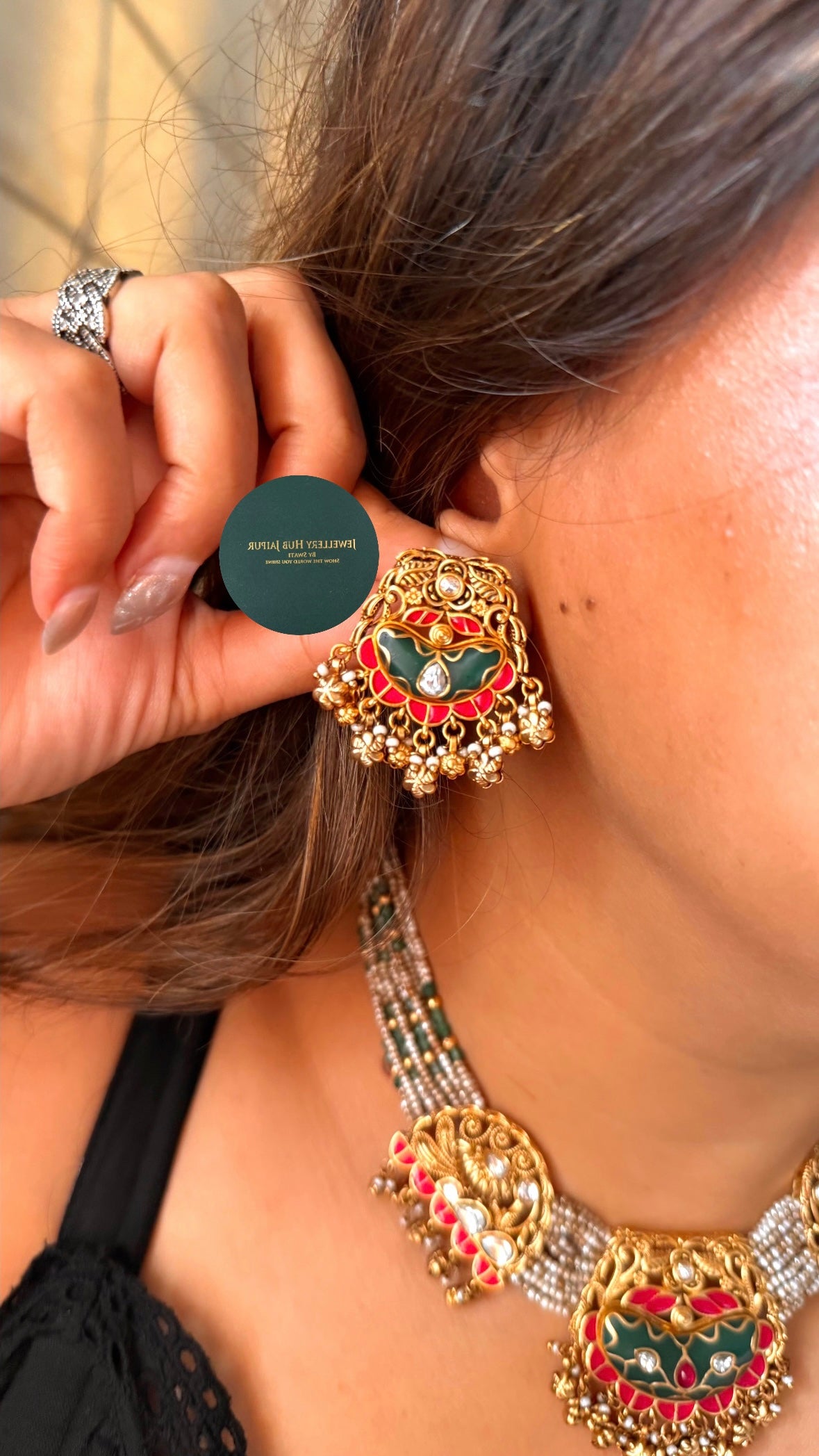 Naayab Peacock Garden & ruby Inlay rajwada Set