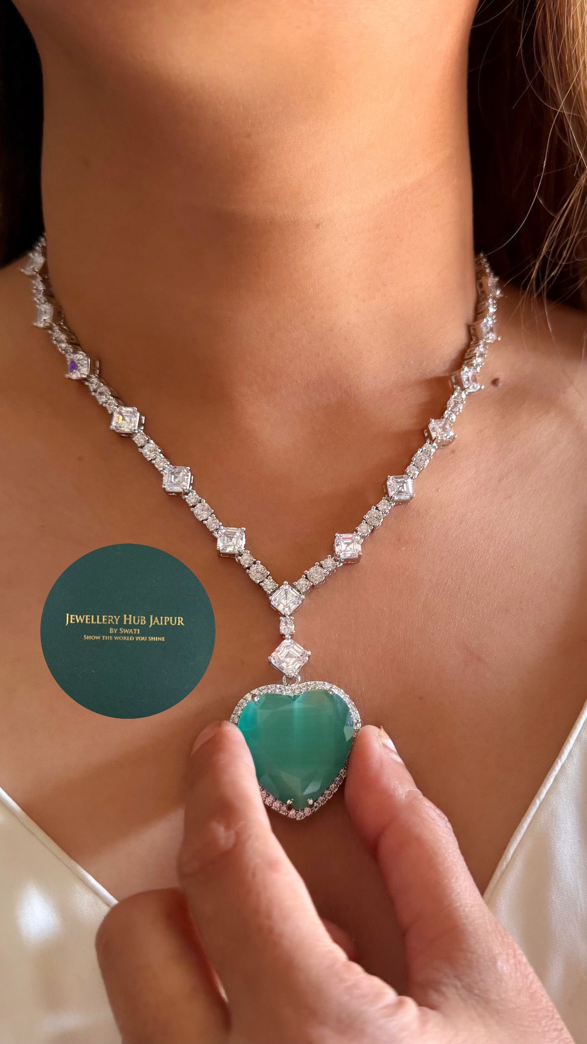 Viona Mint heart diamond necklace