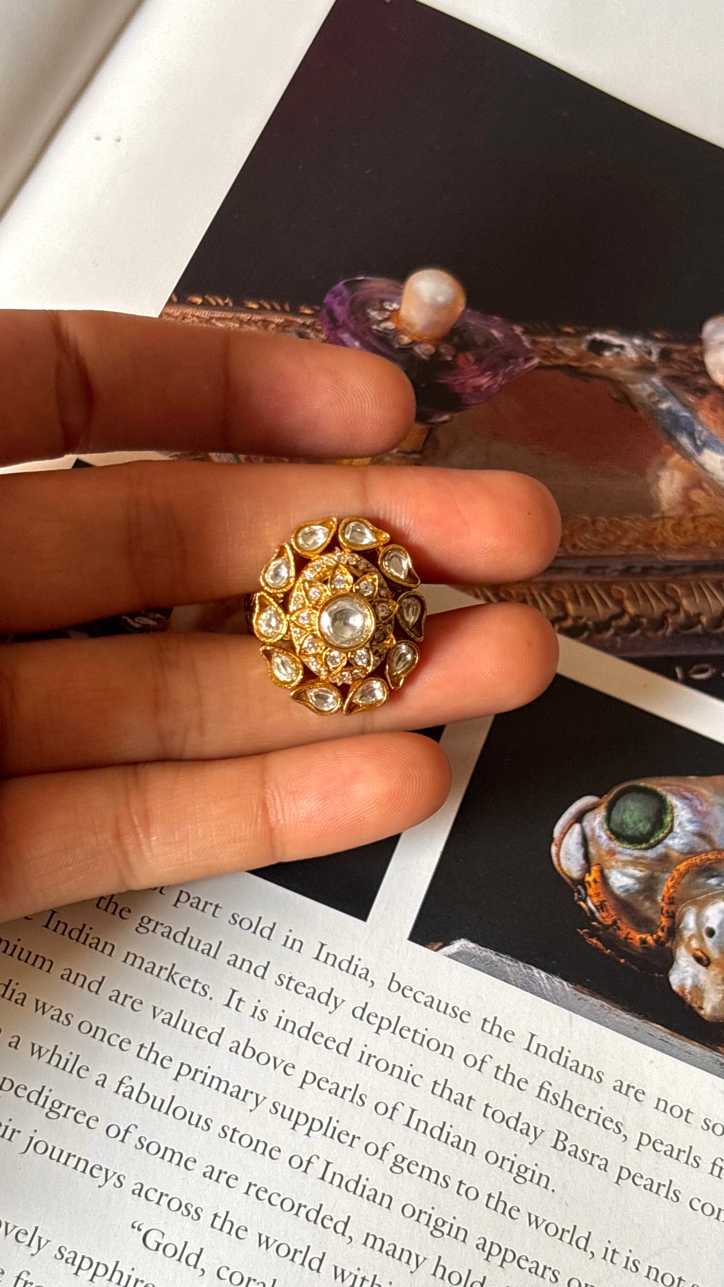 Real moissanite white polki gold ring