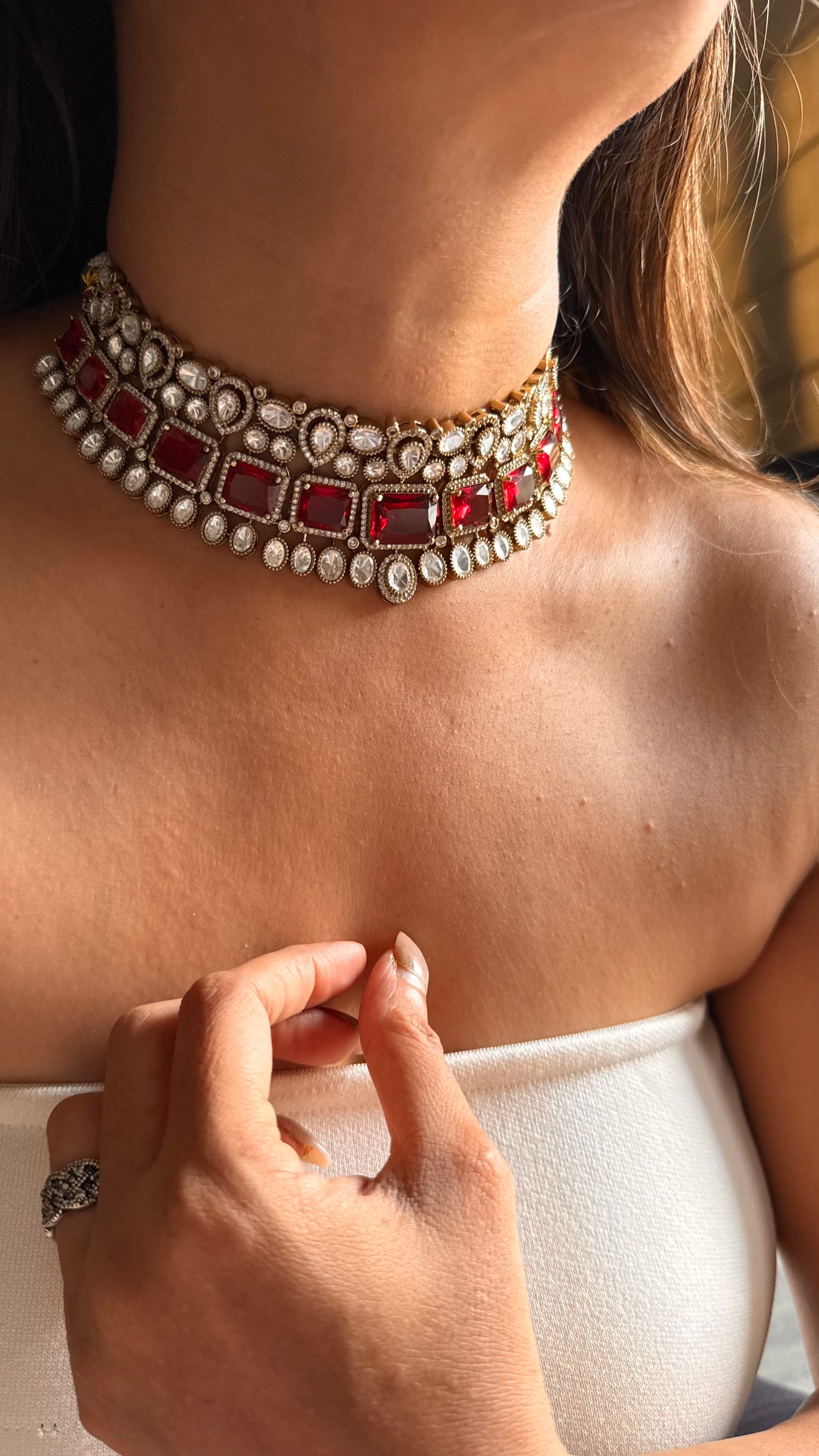 Ruby doublet moissanite choker set